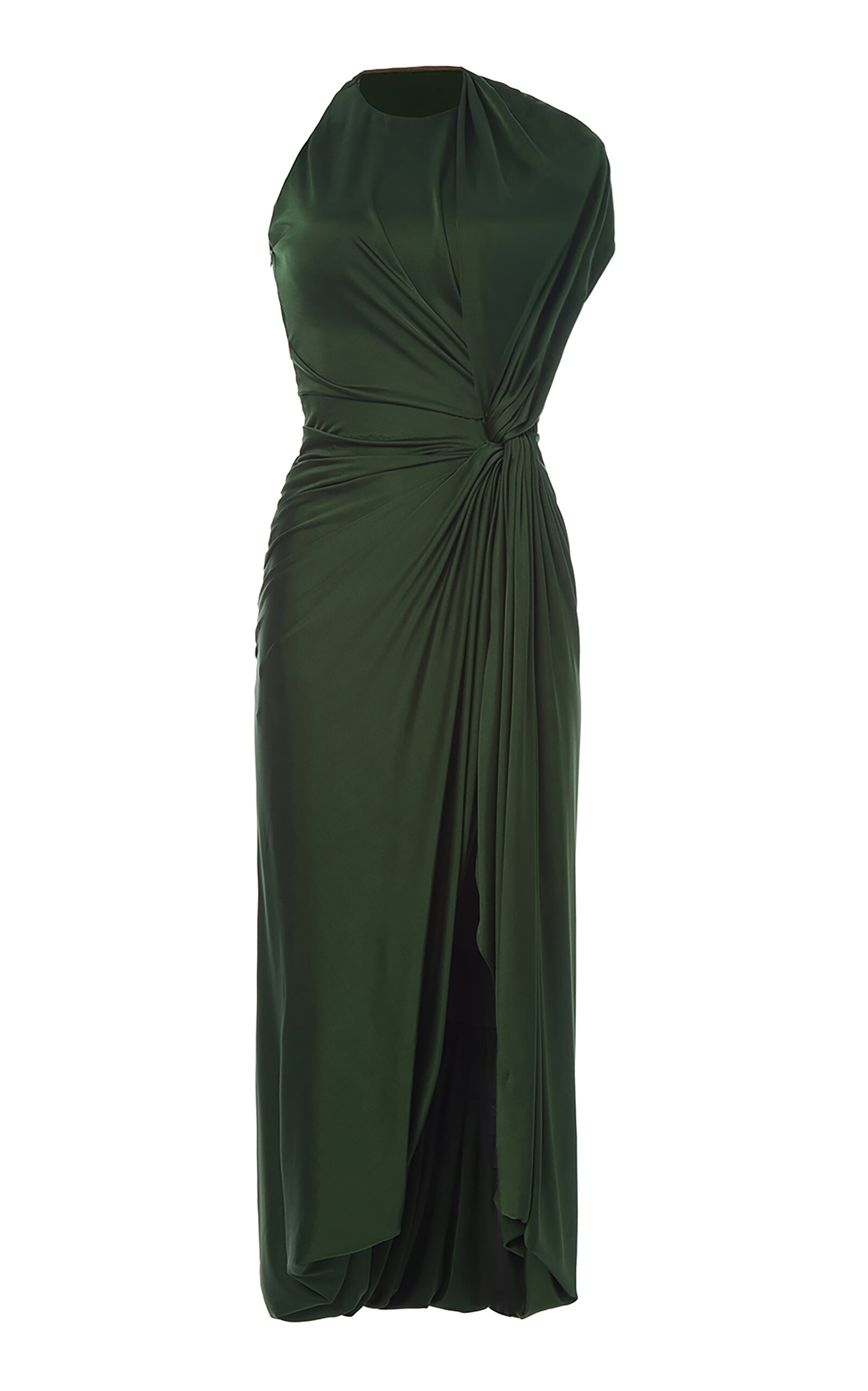 Monse Asymmetrical Draped Satin Gown In Dark Green