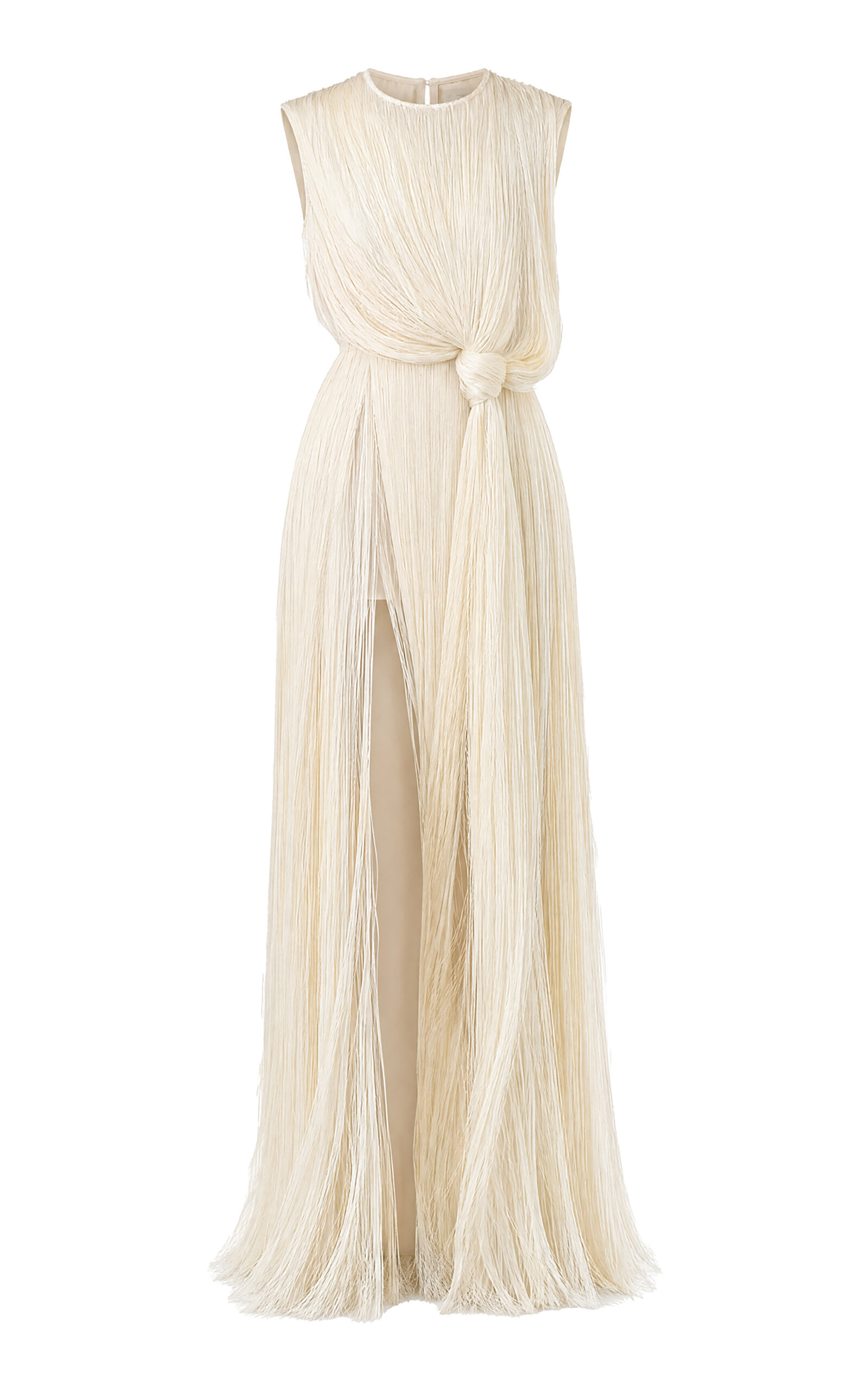 Monse Asymmetrical Fringed Silk Gown In Ivory