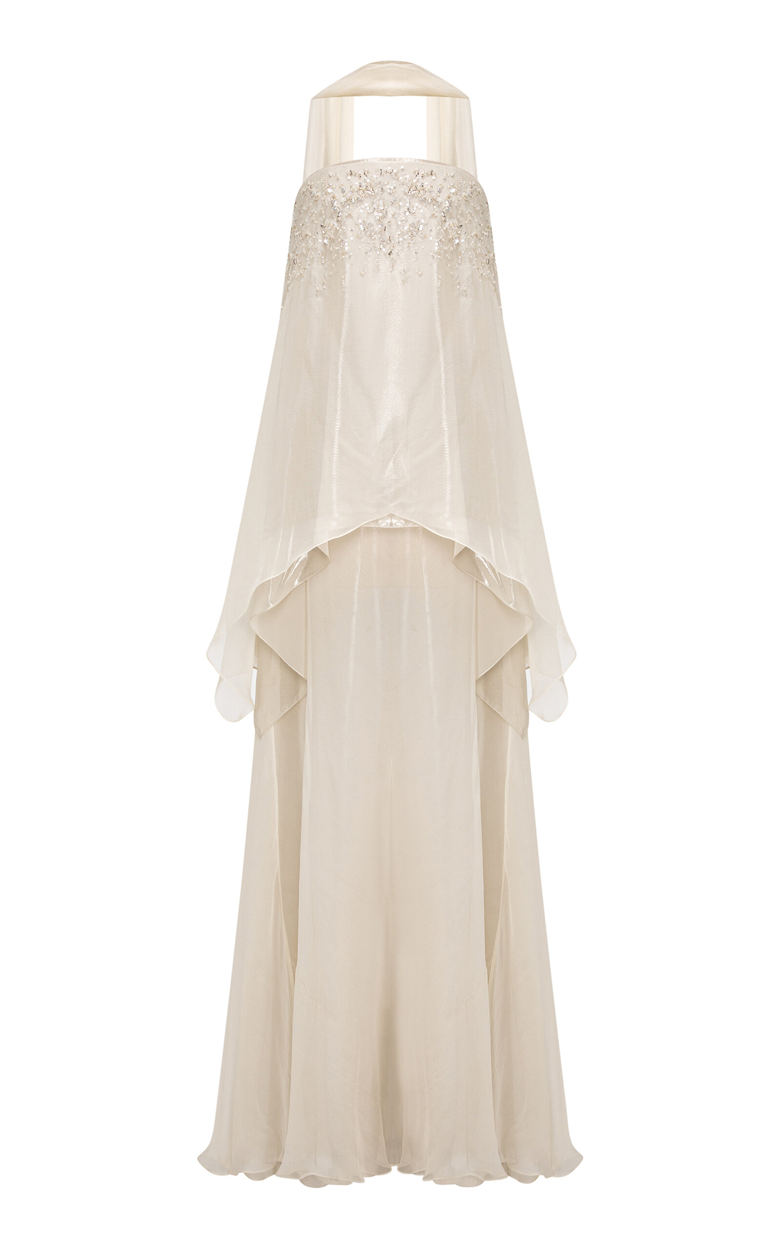 Marmar Halim Embroidered Silk Chiffon Maxi Dress In Ivory