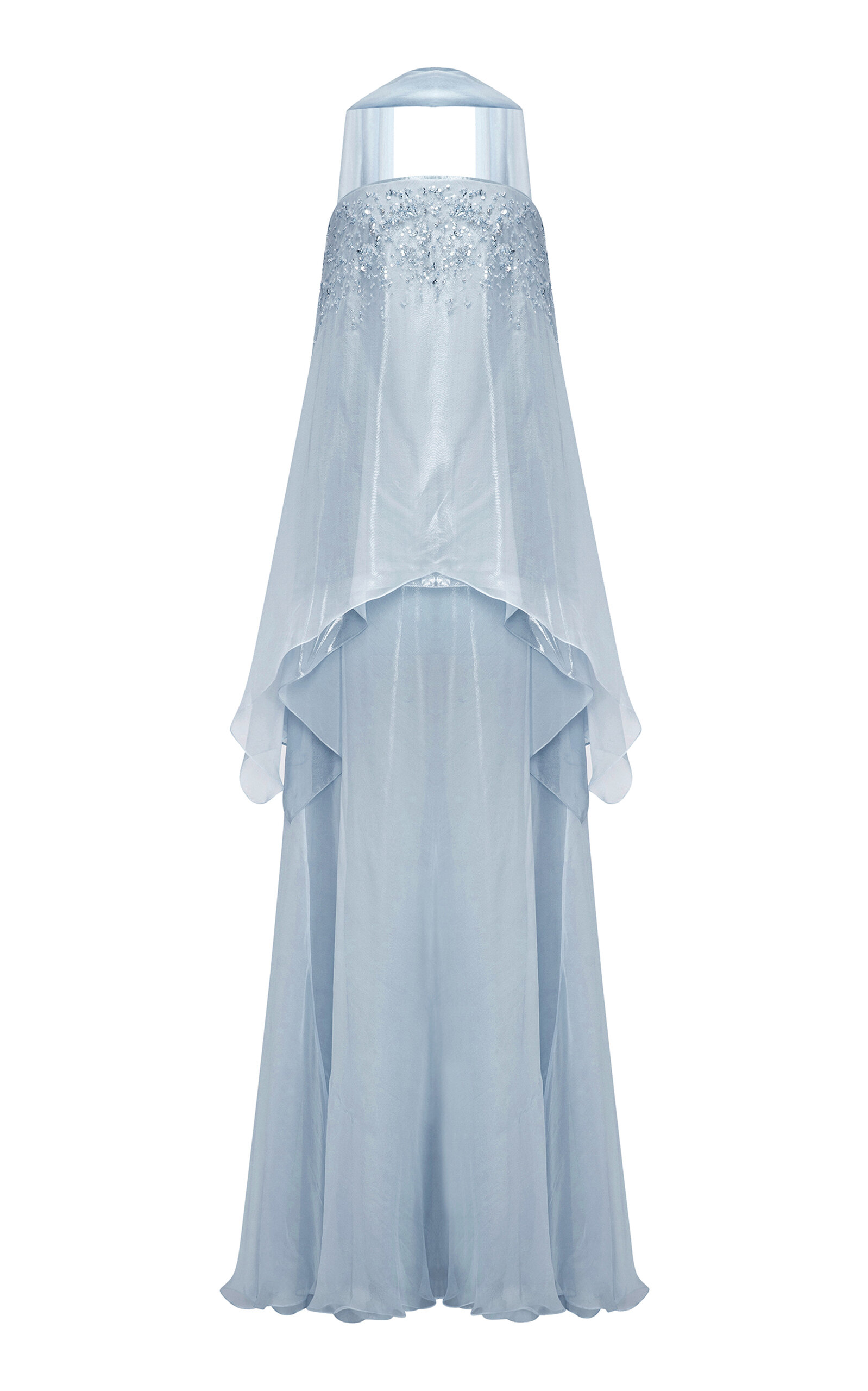 Marmar Halim Embroidered Silk Chiffon Maxi Dress In Light Blue