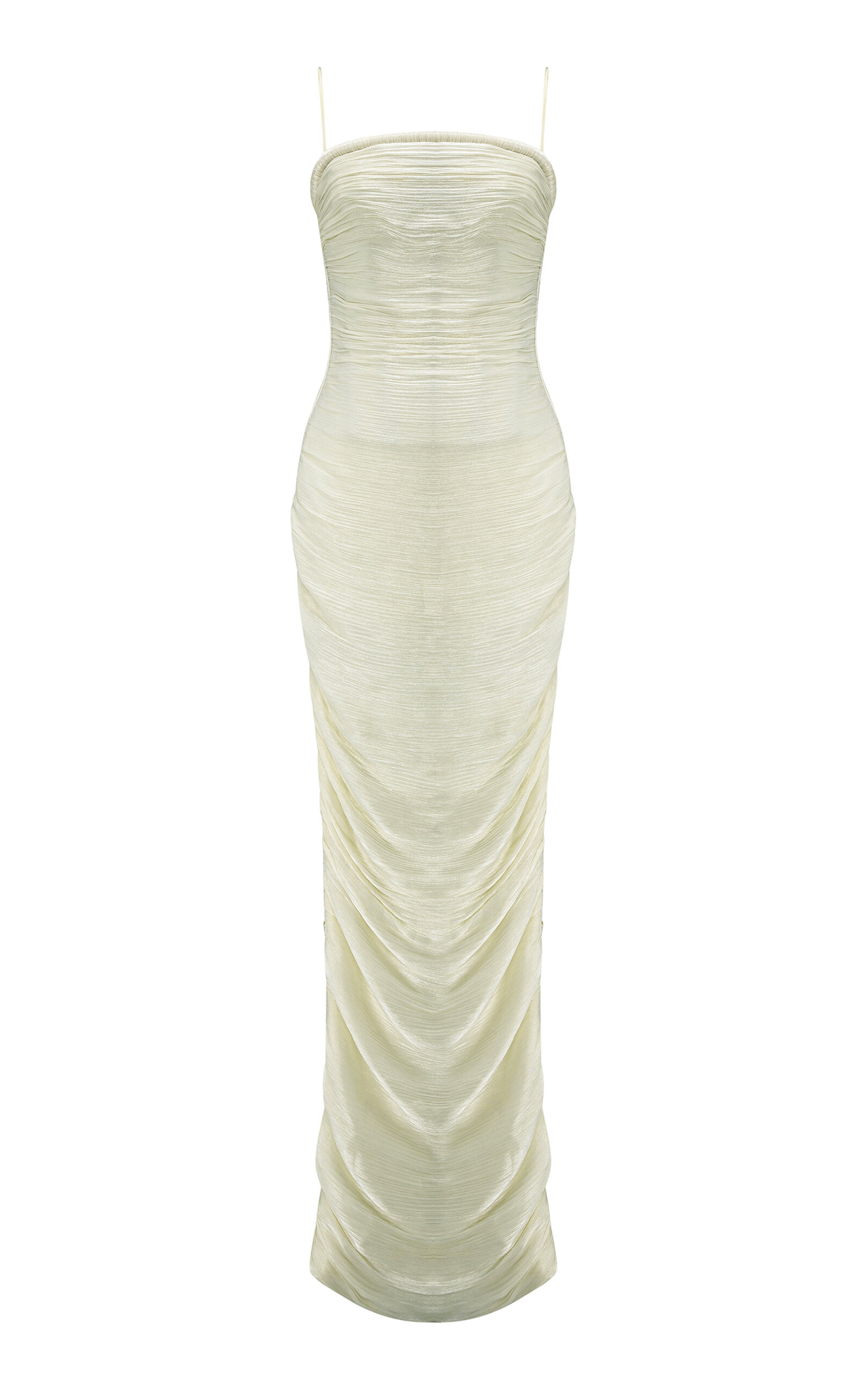Marmar Halim Pleated Chiffon Maxi Dress In Green