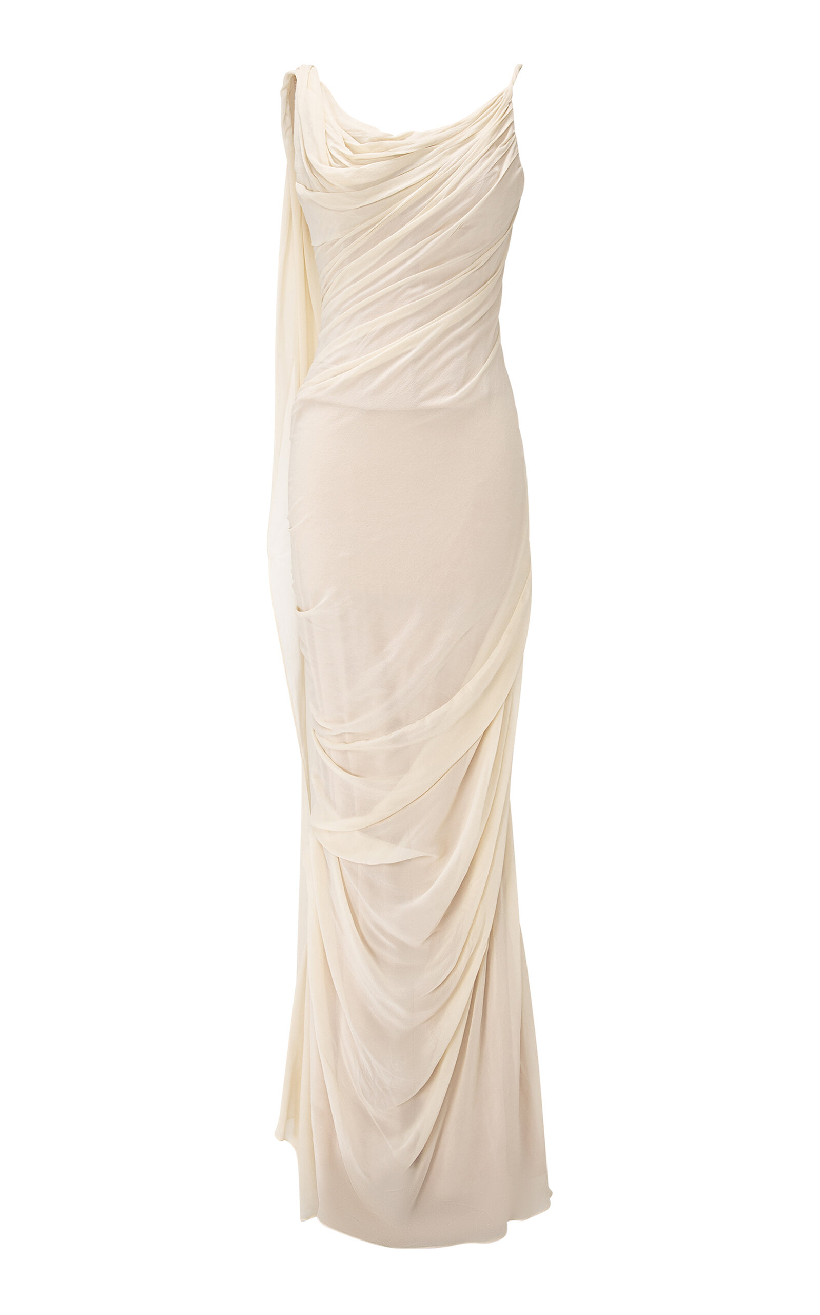 Marmar Halim Draped Silk Chiffon Maxi Dress In Yellow