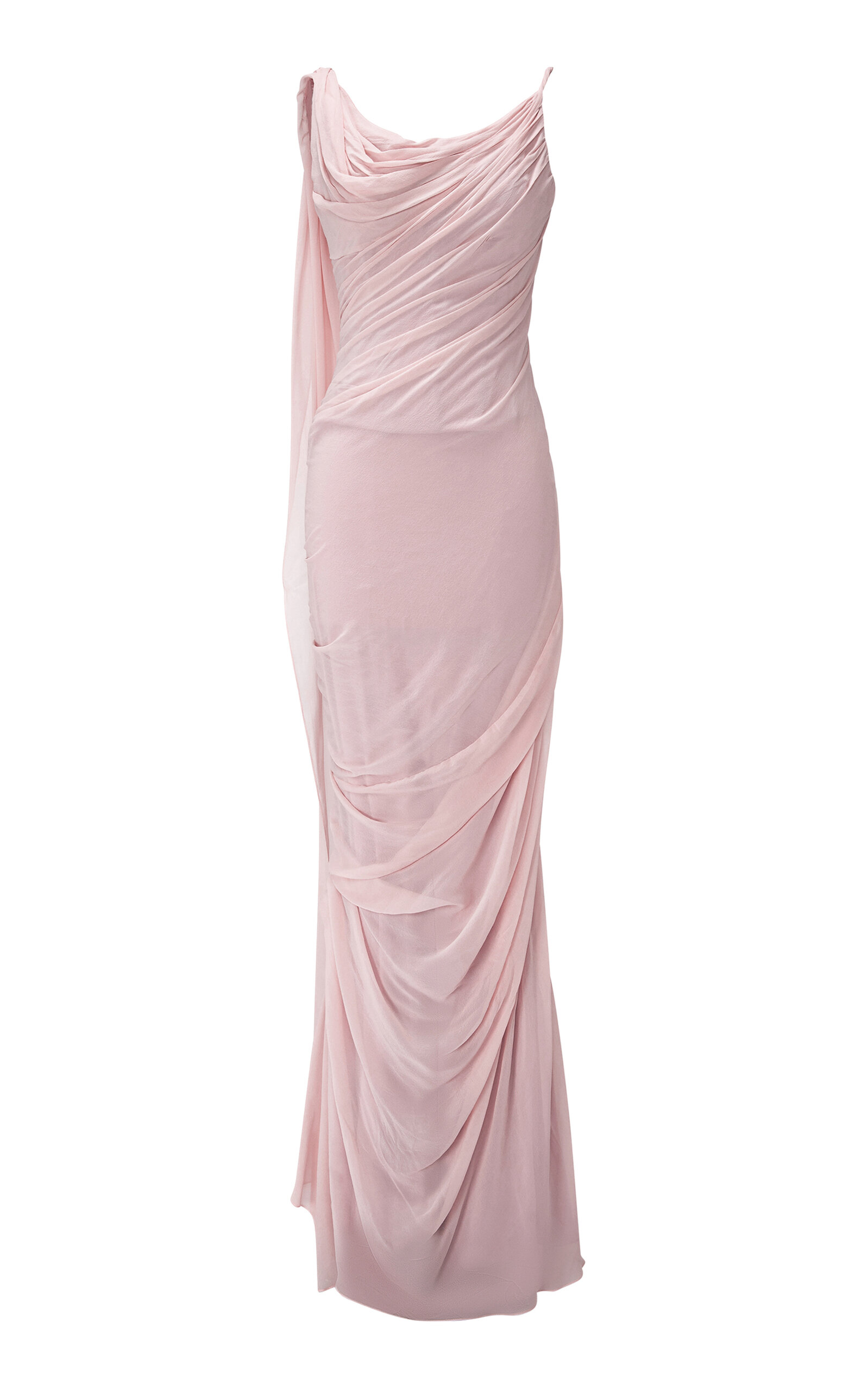 Marmar Halim Draped Silk Chiffon Maxi Dress In Pink
