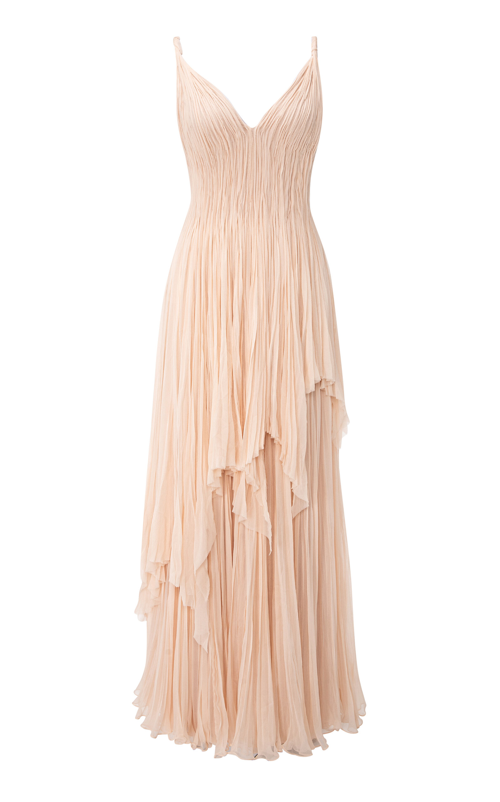 Marmar Halim Pleated Layered Silk Chiffon Maxi Dress In Pink