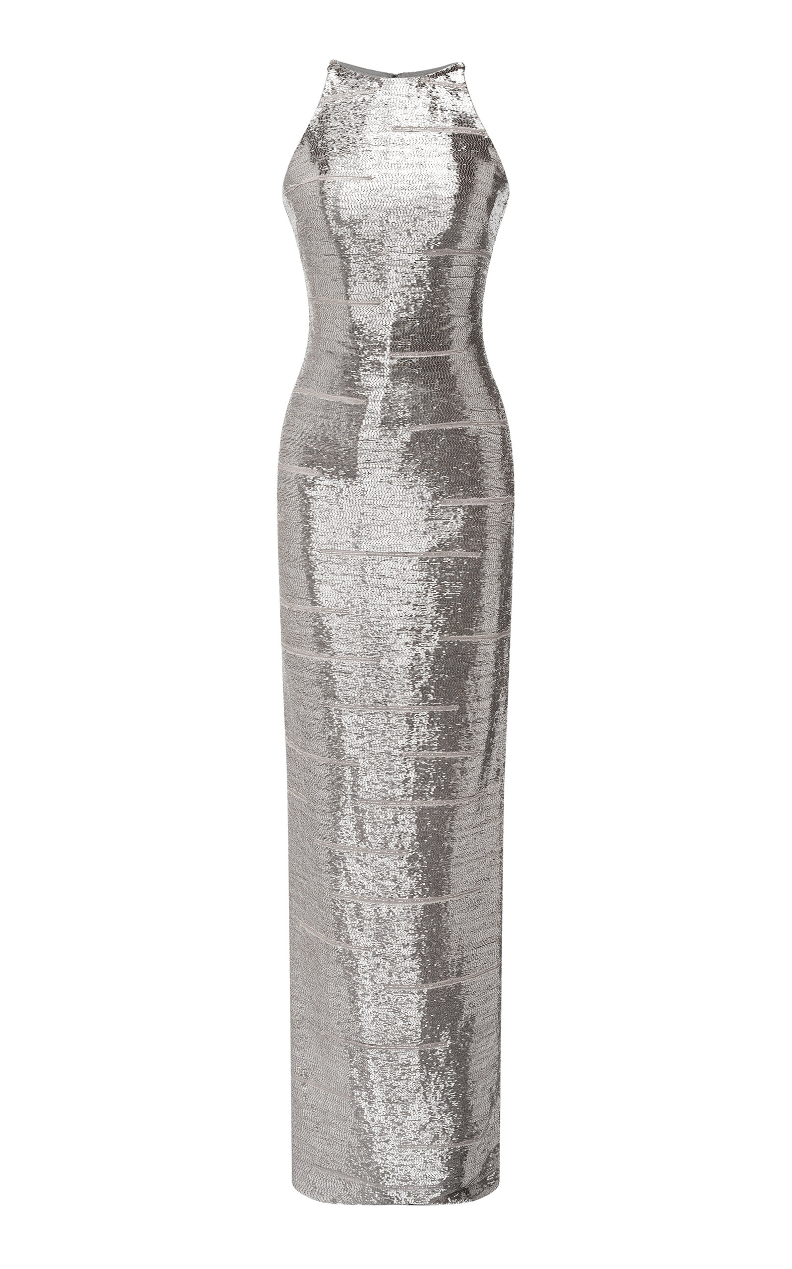 Marmar Halim Embroidered High-neck Maxi Dress In Silver