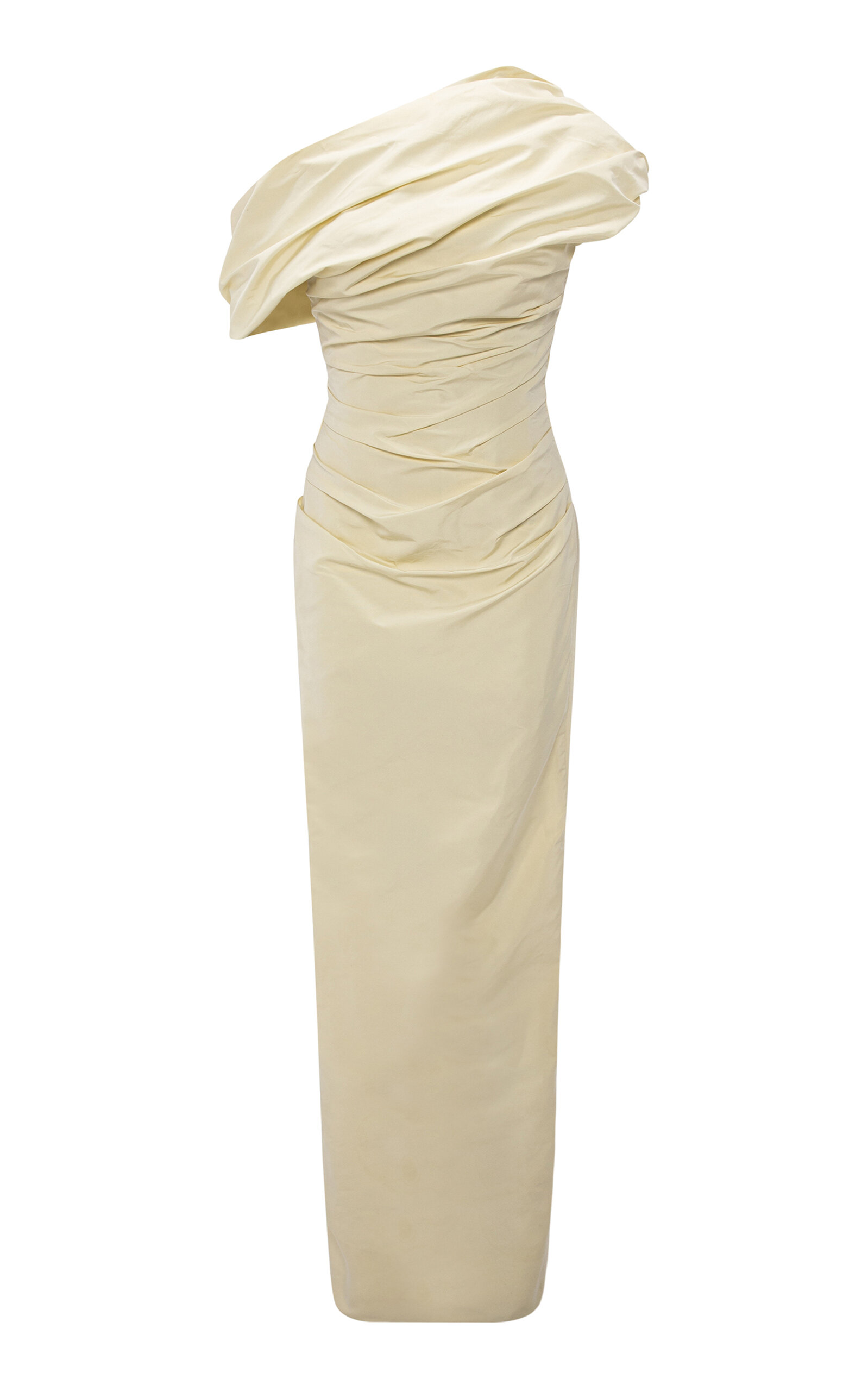 Marmar Halim Asymmetrical Draped Taffeta Maxi Dress In Yellow