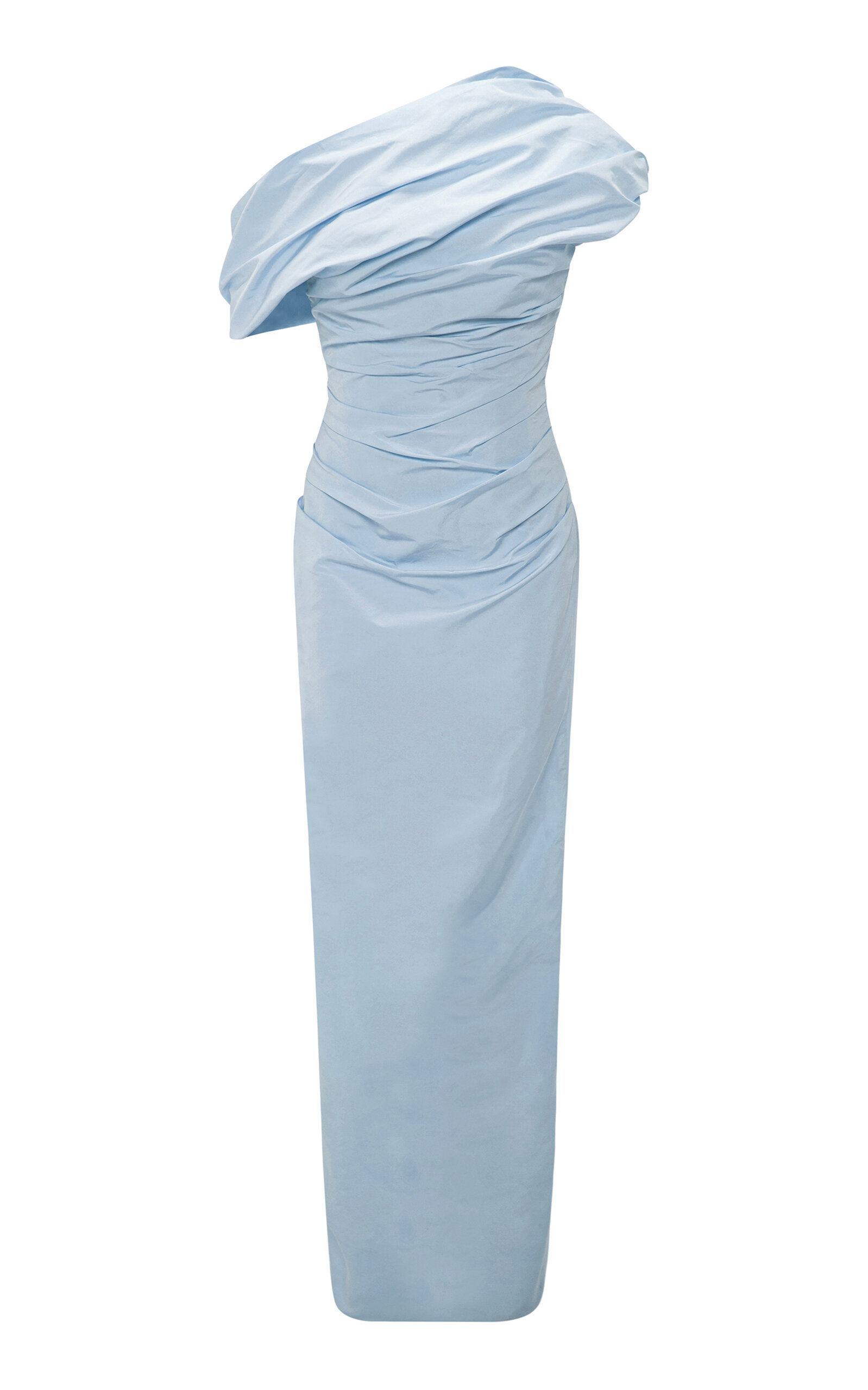 Marmar Halim Asymmetrical Draped Taffeta Maxi Dress In Light Blue