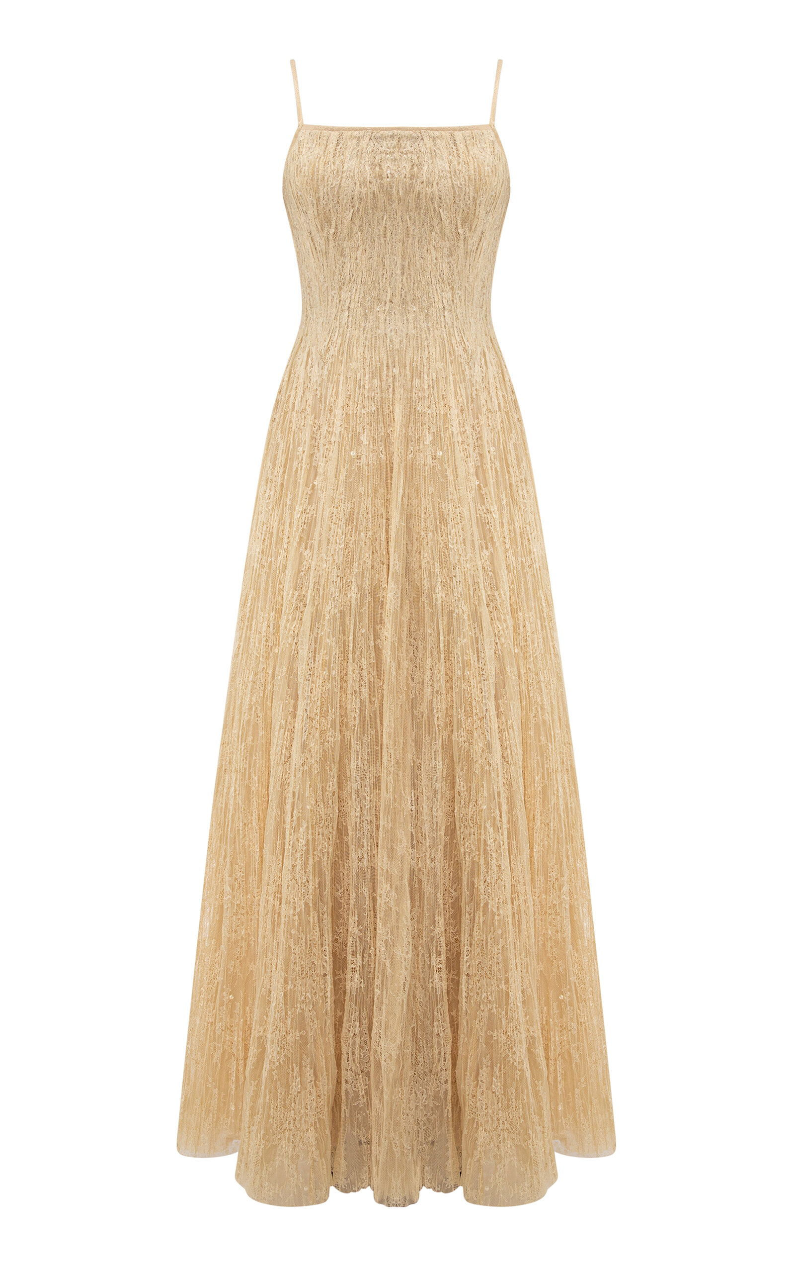 Marmar Halim Pleated Lace Maxi Dress In Off-white