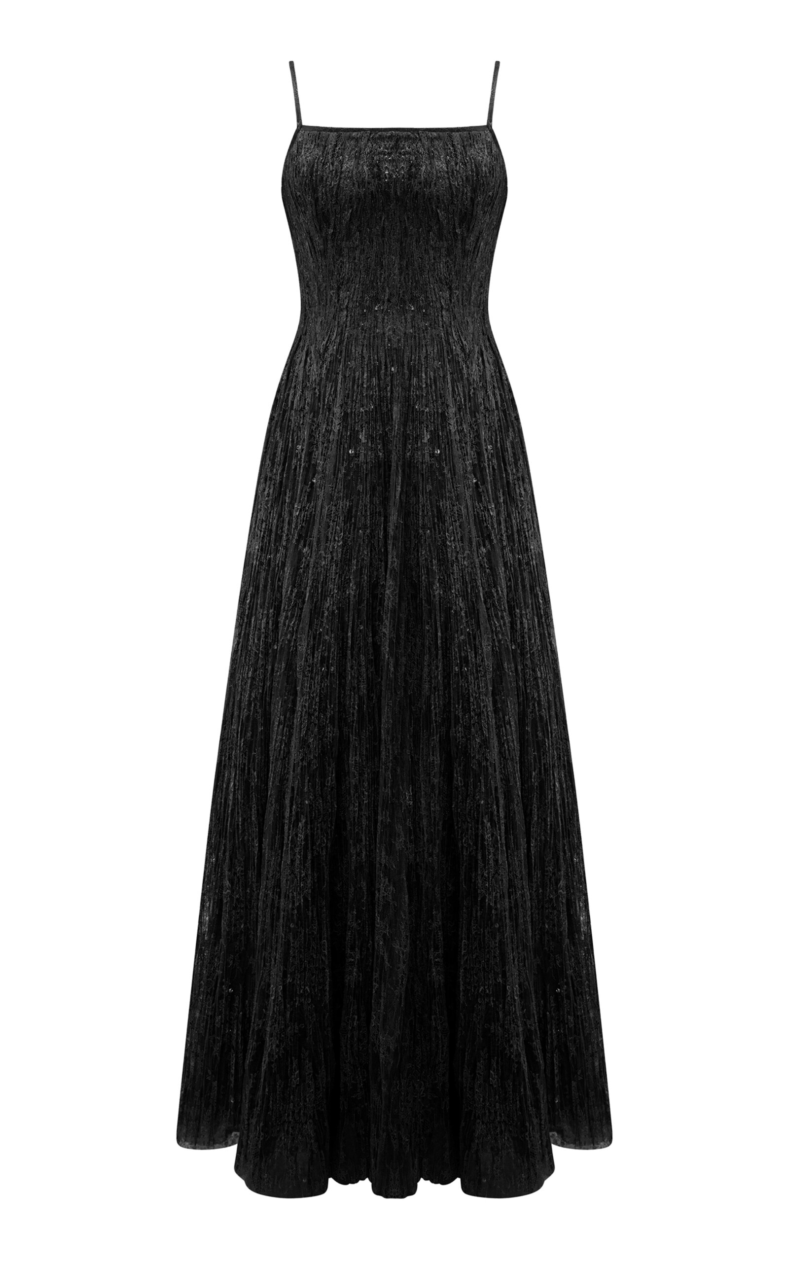 Marmar Halim Pleated Lace Maxi Dress In Black