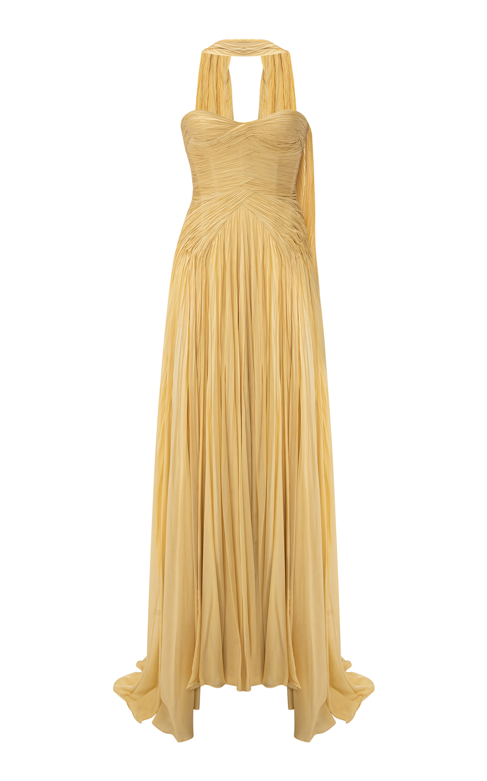 Marmar Halim Strapless Hand-pleated Silk Chiffon Gown In Yellow