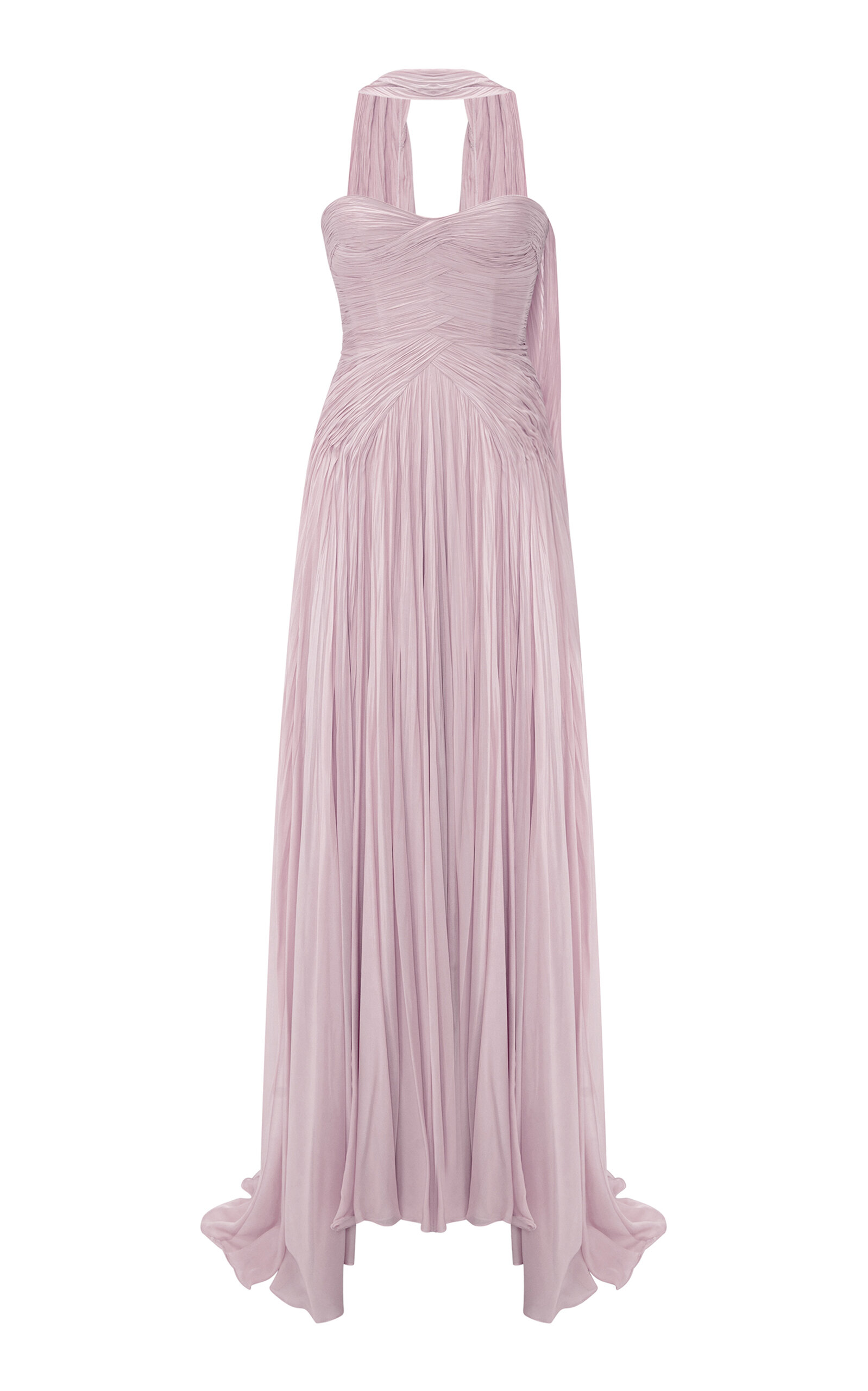 Marmar Halim Strapless Hand-pleated Silk Chiffon Gown In Light Pink