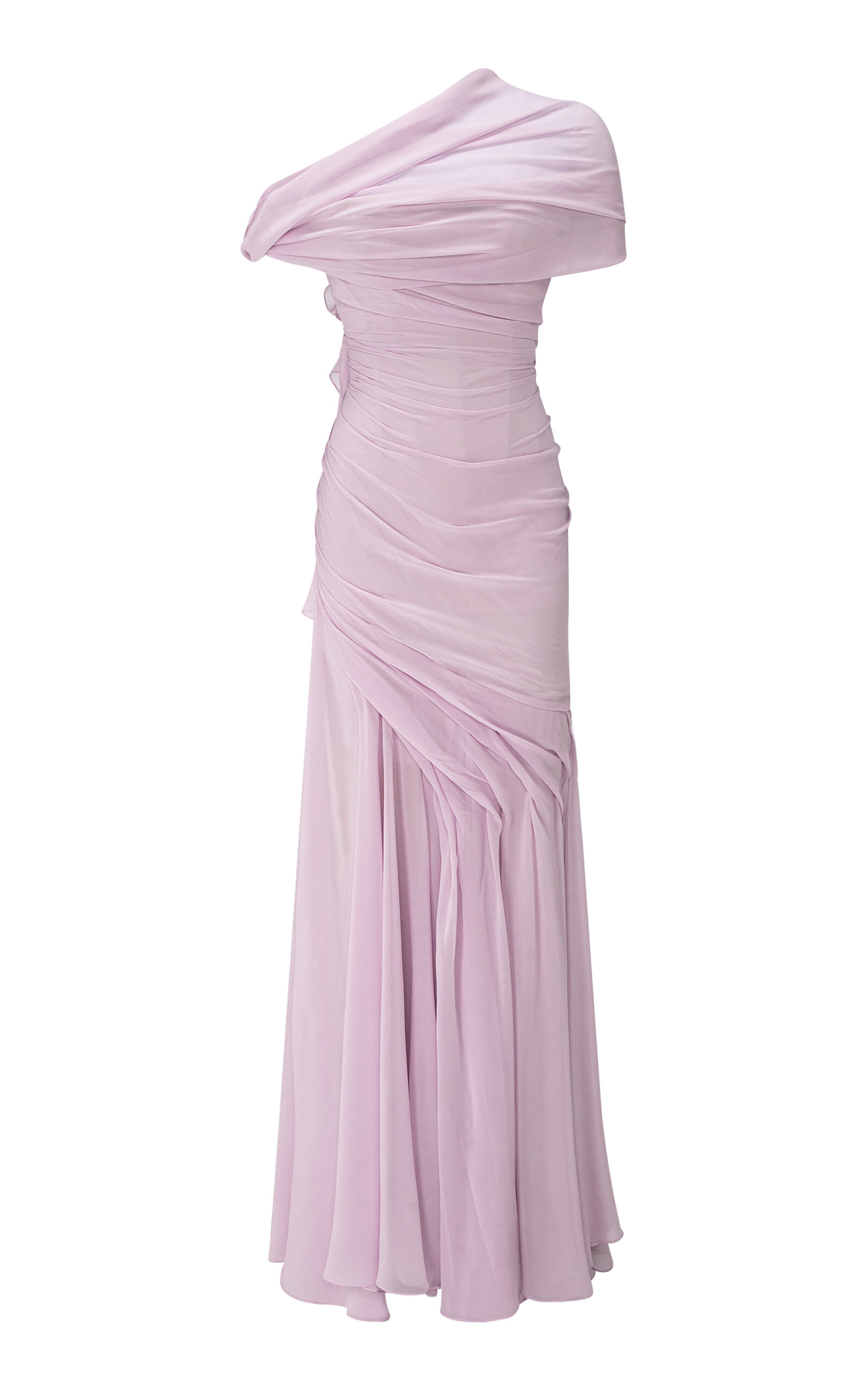 Marmar Halim Asymmetrical Draped Silk Chiffon Gown In Pink