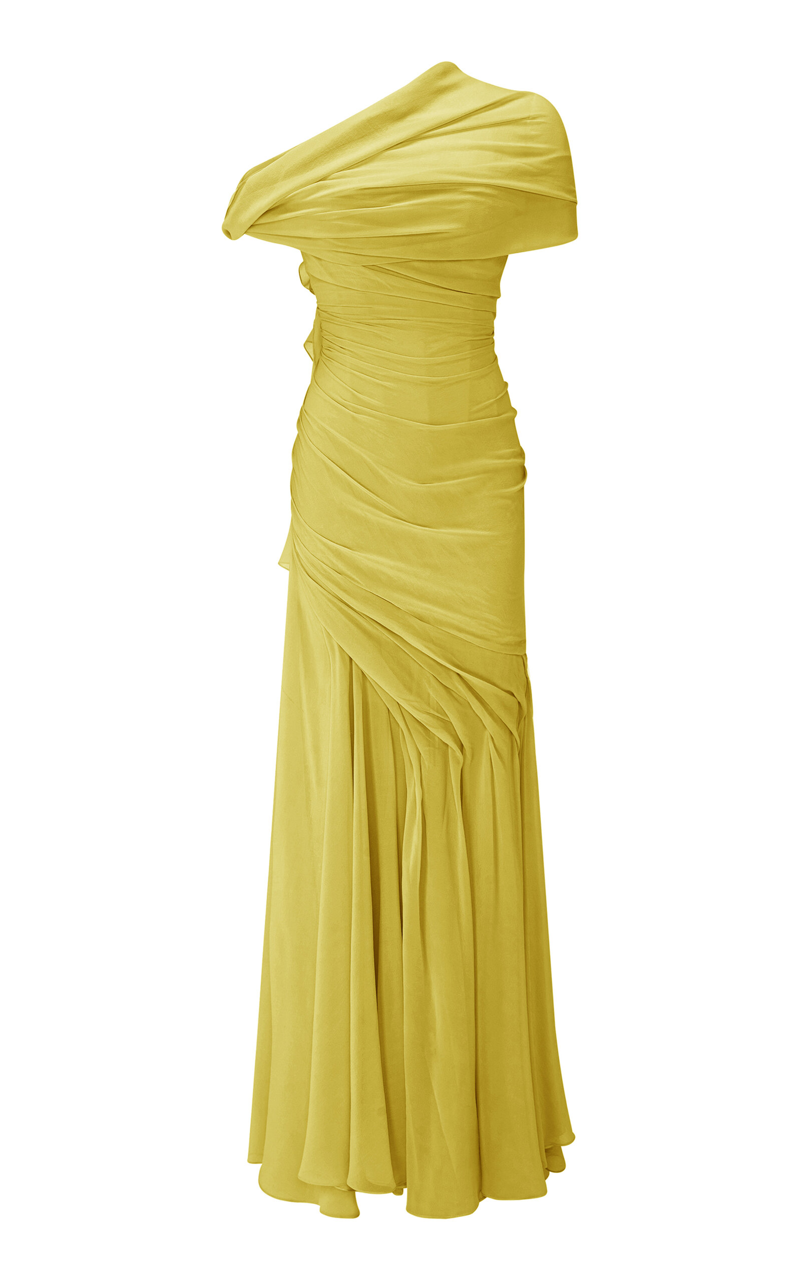 Marmar Halim Asymmetrical Draped Silk Chiffon Gown In Yellow