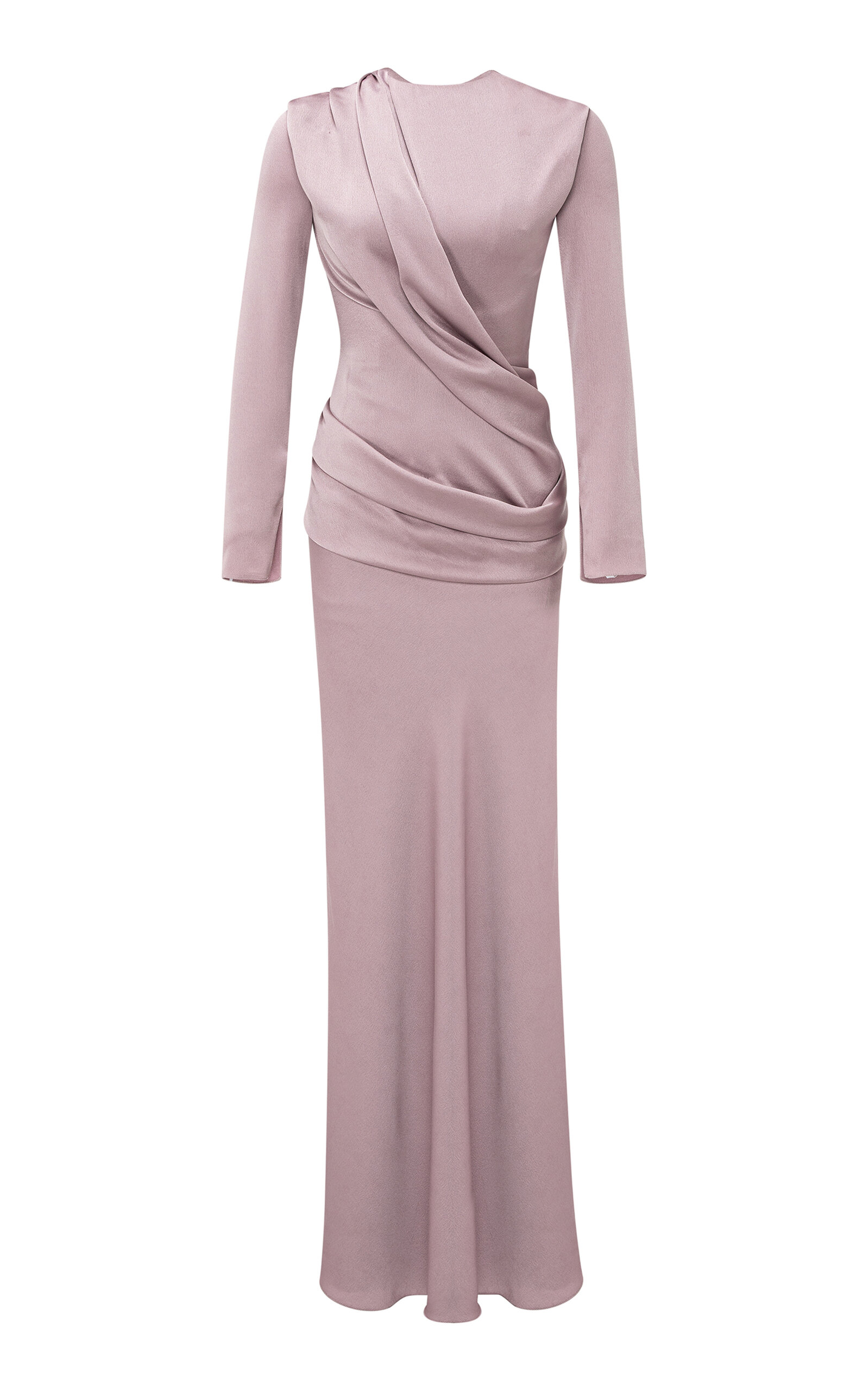 Marmar Halim High-neck Draped Satin Gown In Purple