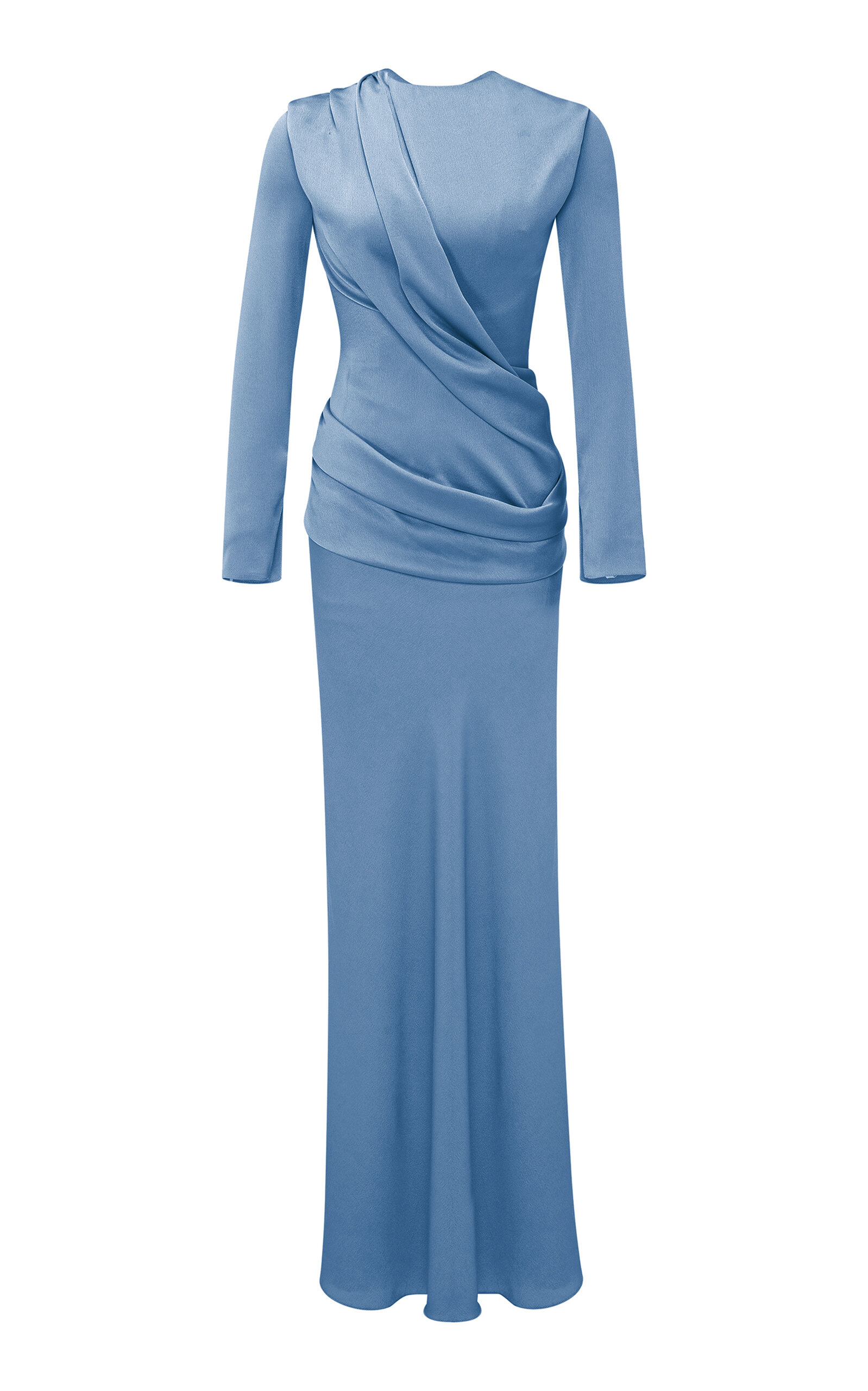 Marmar Halim High-neck Draped Satin Gown In Blue