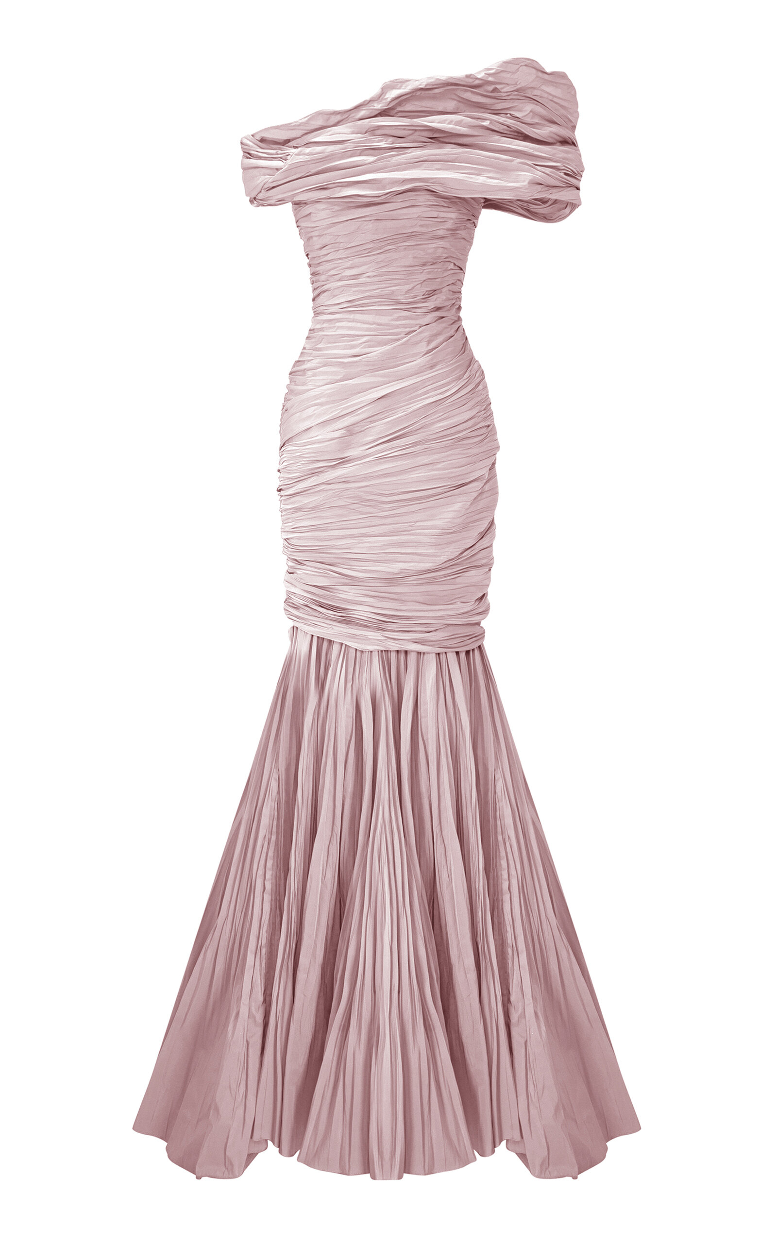 Marmar Halim Strapless Pleated Taffeta Gown With Cape In Light Pink