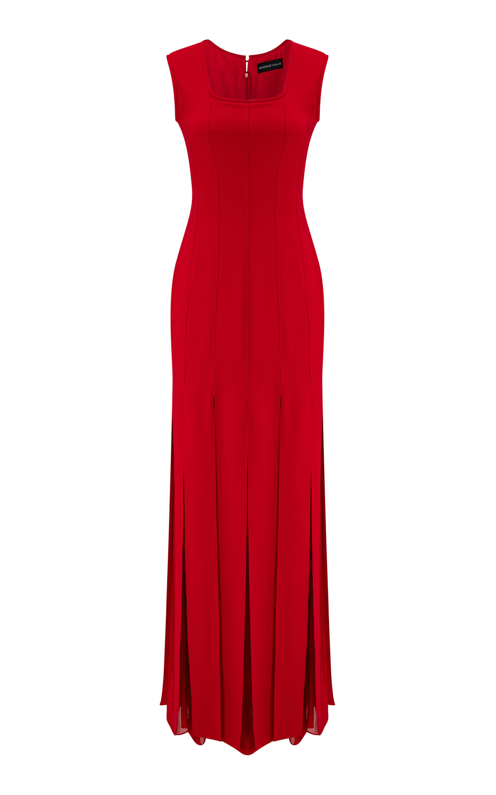Marmar Halim Scoop-neck Crepe And Chiffon Gown In Red