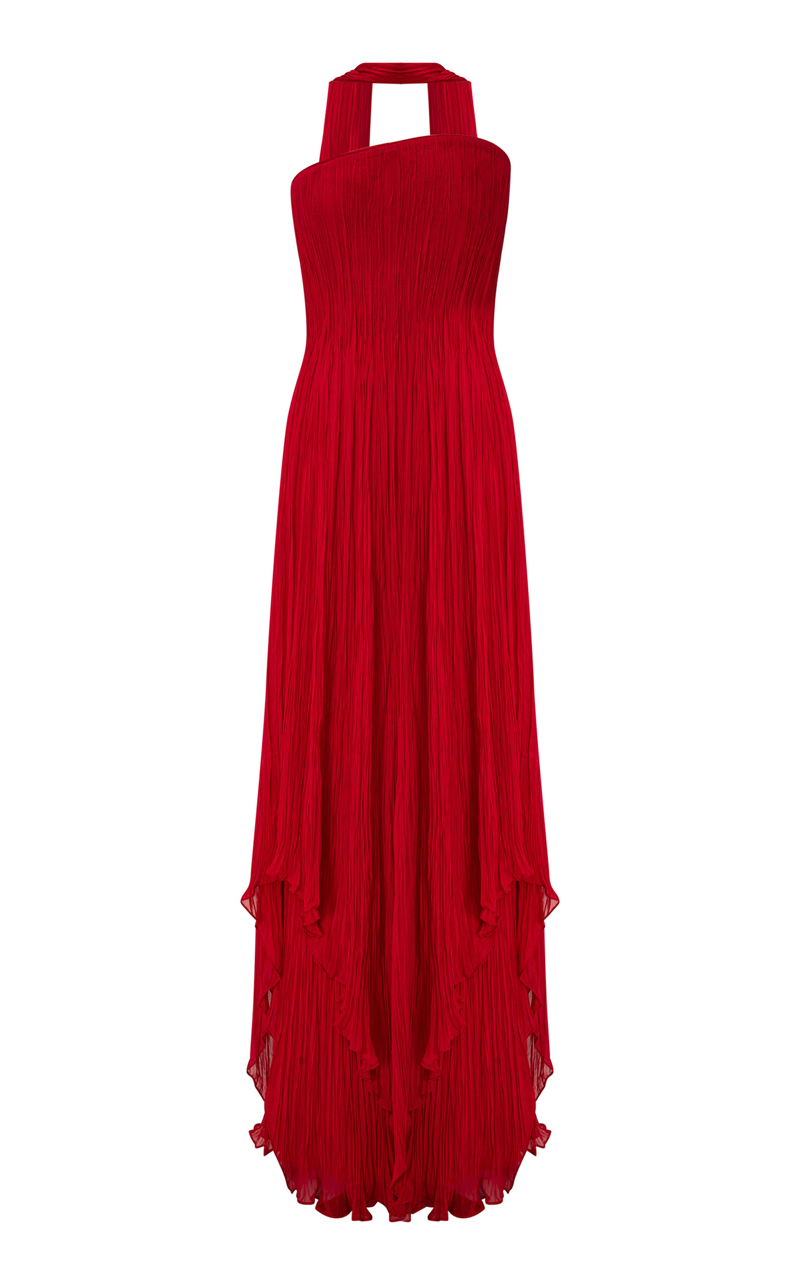 Marmar Halim Strapless Pleated Chiffon Gown With Scarf In Red