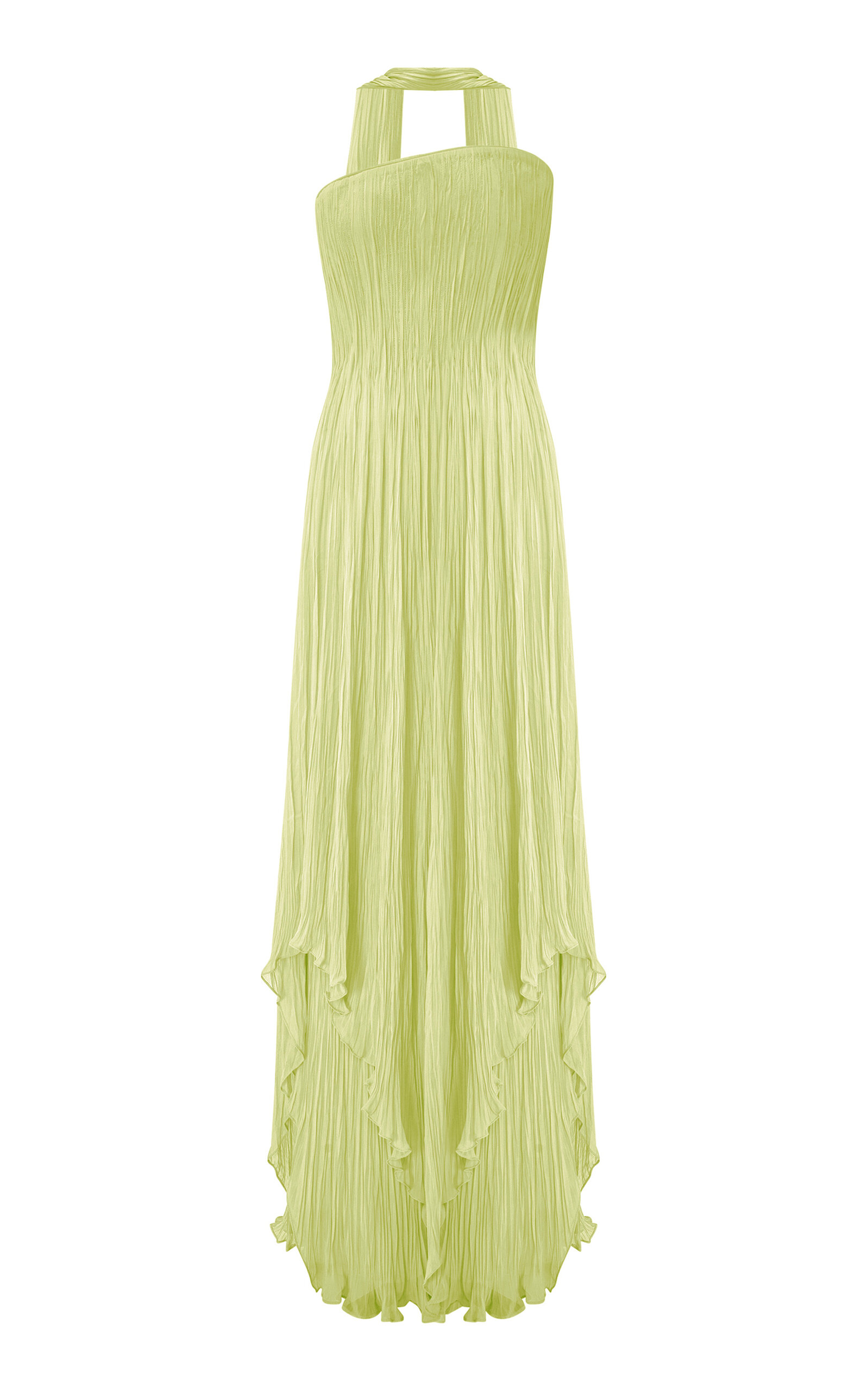 Marmar Halim Strapless Pleated Chiffon Gown With Scarf In Green