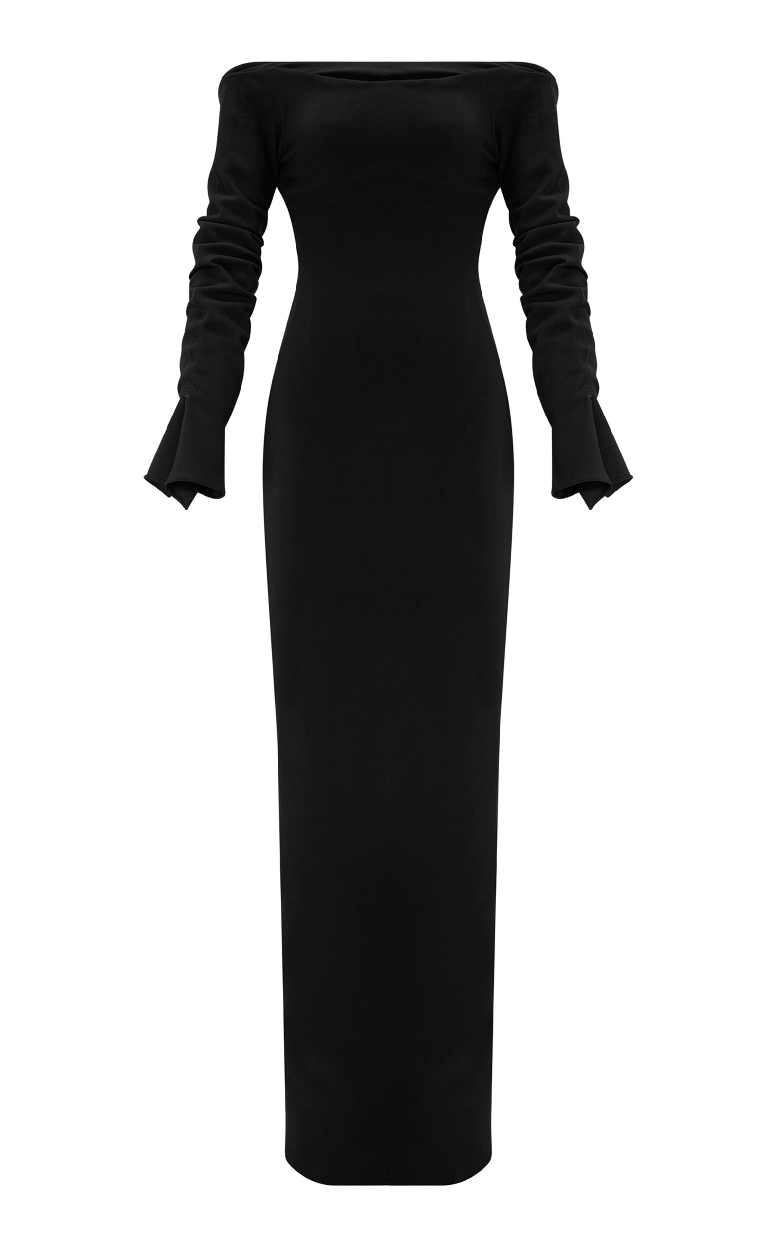 Marmar Halim Off-shoulder Draped Crepe Gown In Black