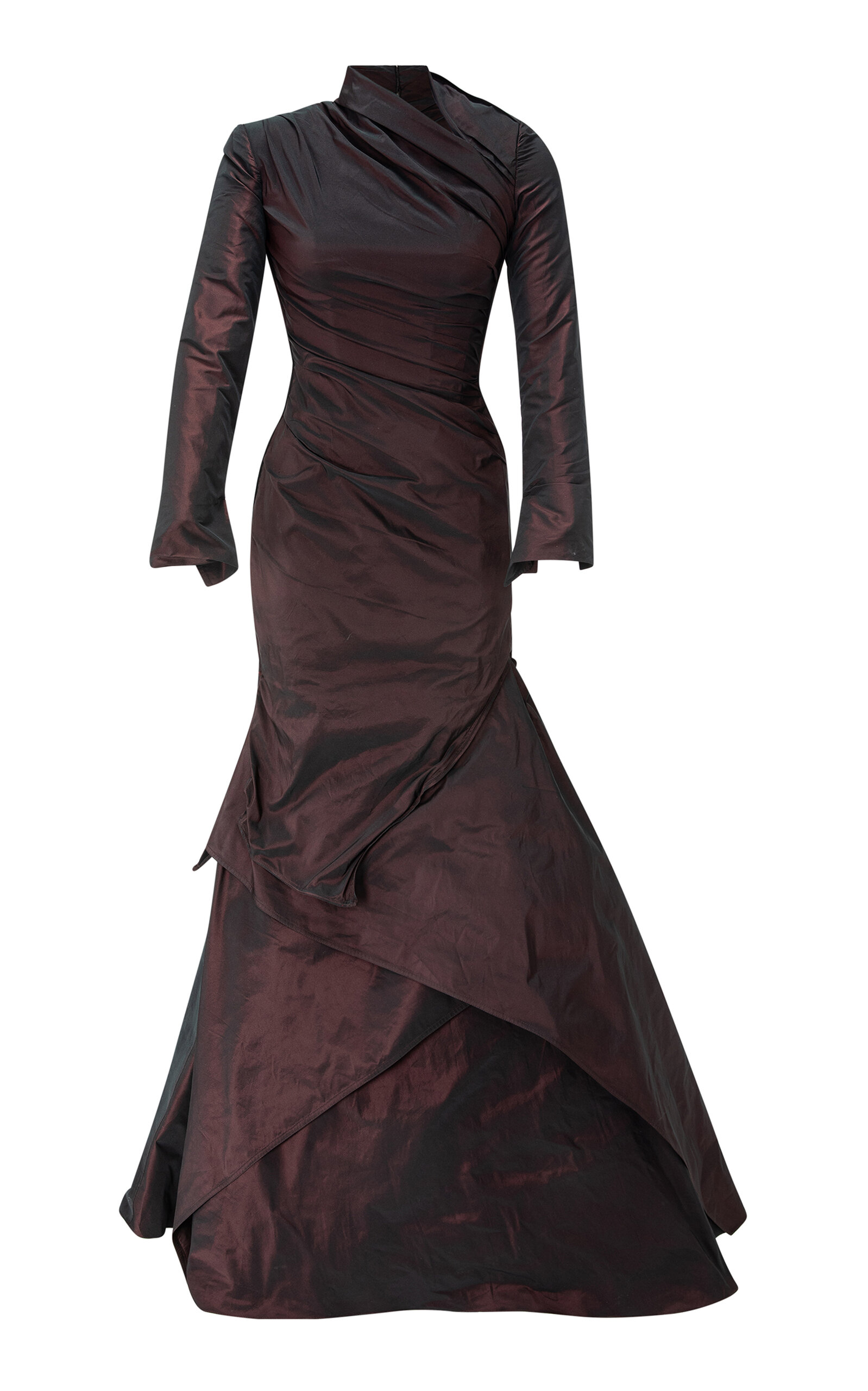 High-Neck Draped Taffeta Gown