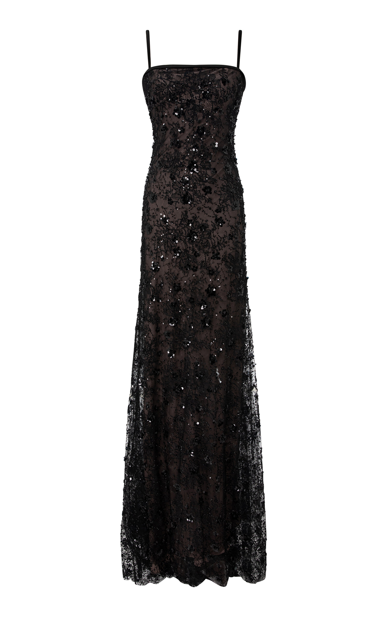 Marmar Halim Straight-cut Embroidered Lace Gown In Black