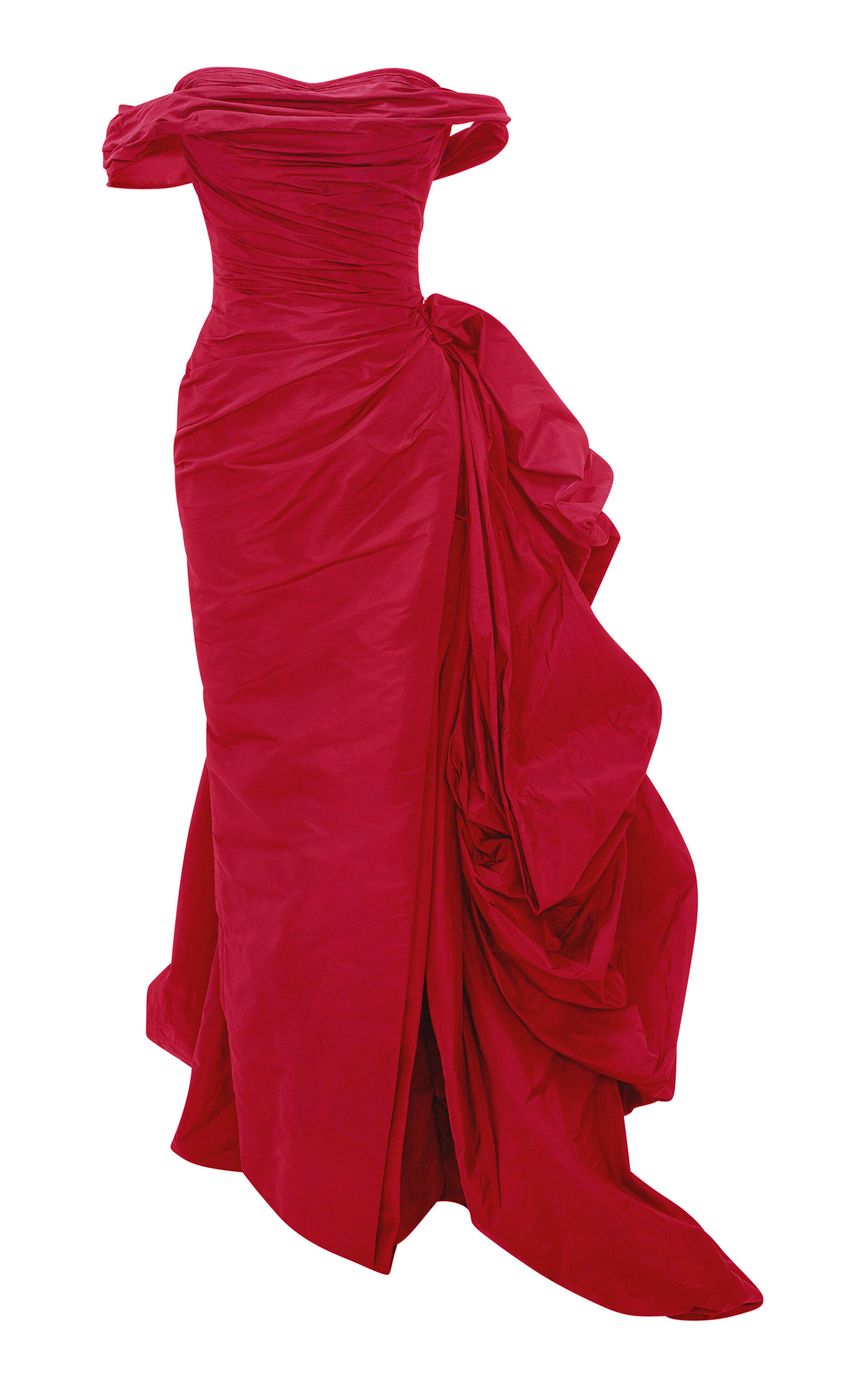 Marmar Halim Off-shoulder Draped Taffeta Gown With Detachable Overskirt In Red