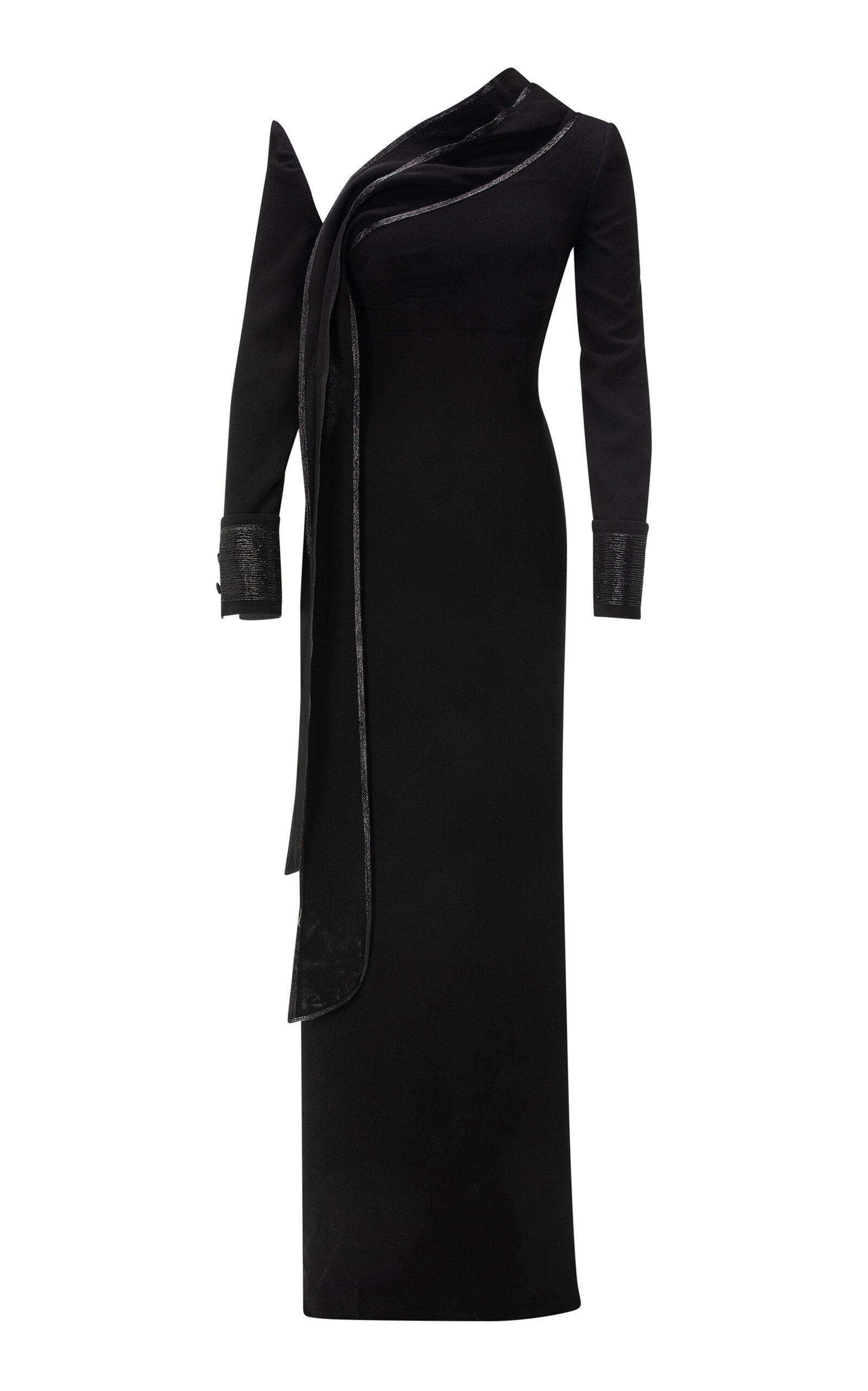 Marmar Halim Straight-cut Embroidered Crepe Gown In Black