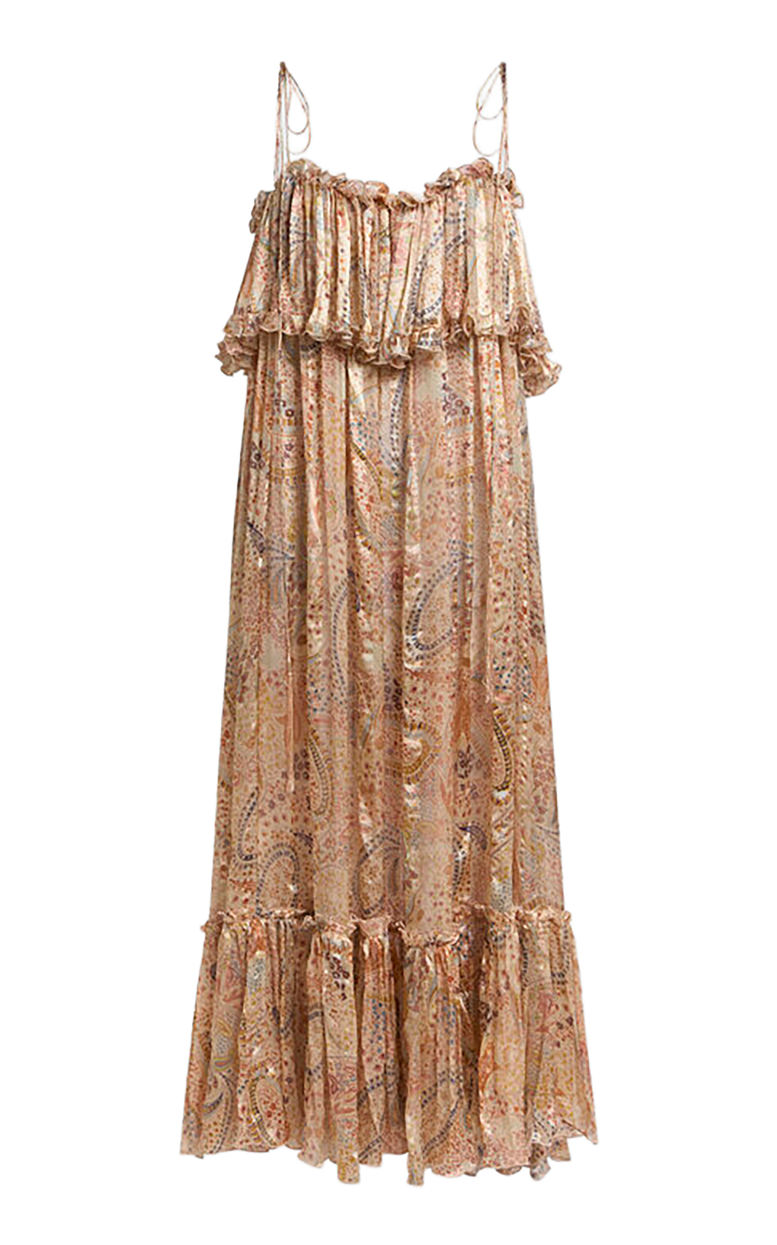 Etro Ruffled Silk Midi Dress In Gray