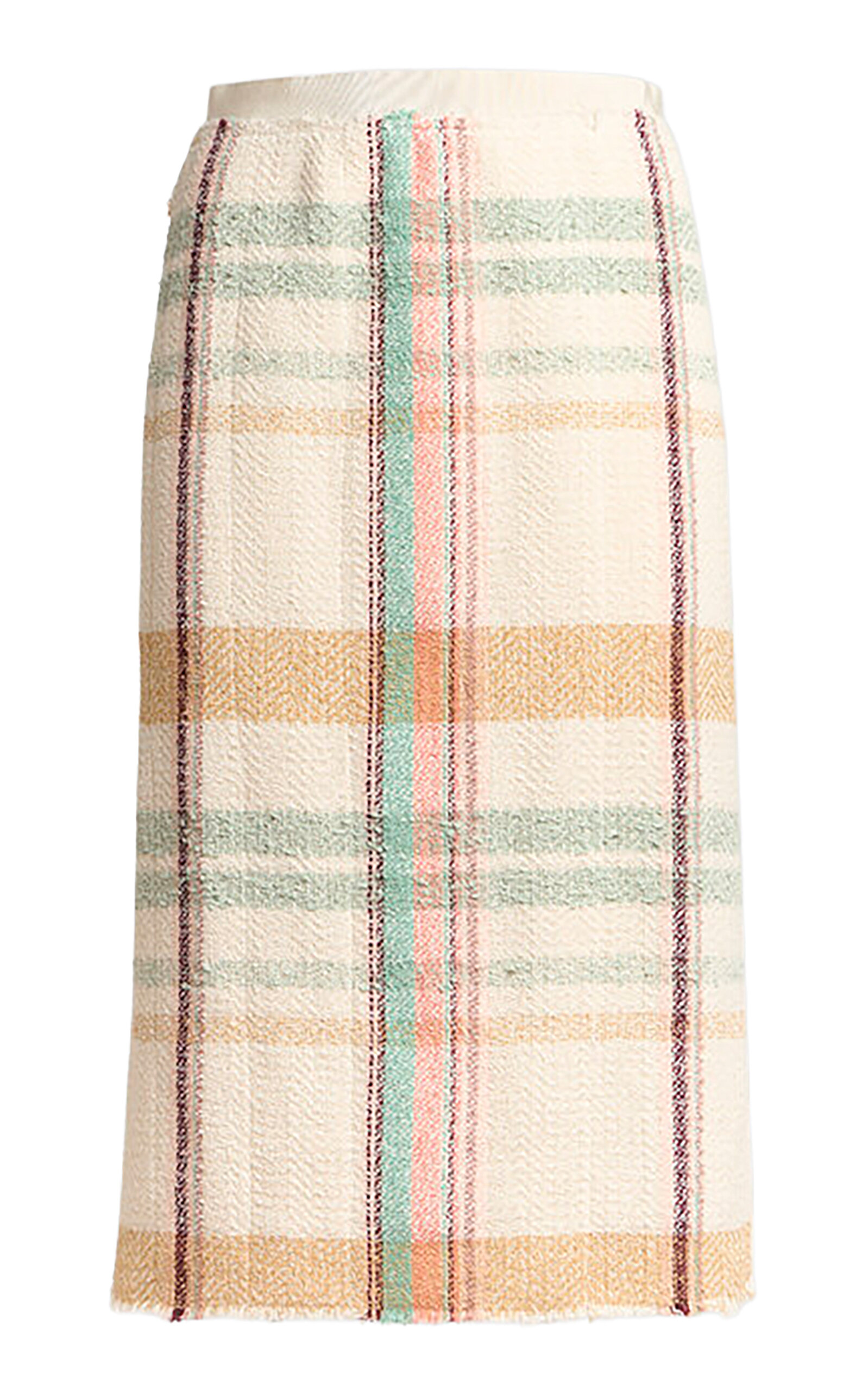Etro Plaid Cotton-blend Midi Skirt In Neutral
