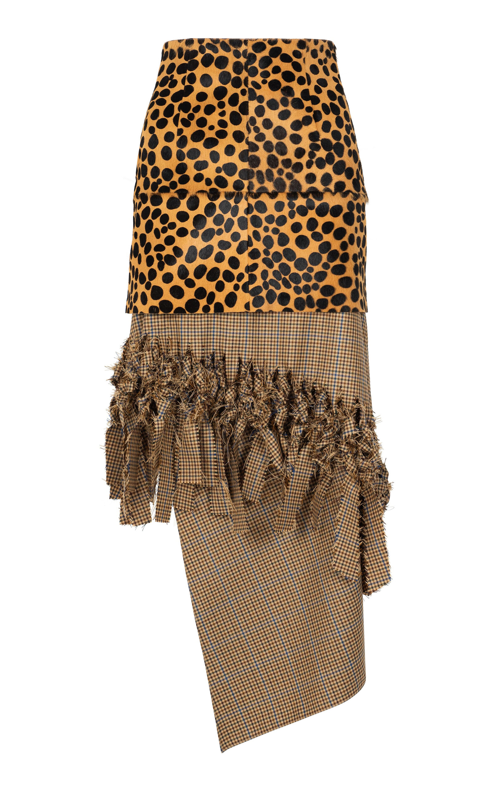 Layered Leather-Wool Midi Skirt