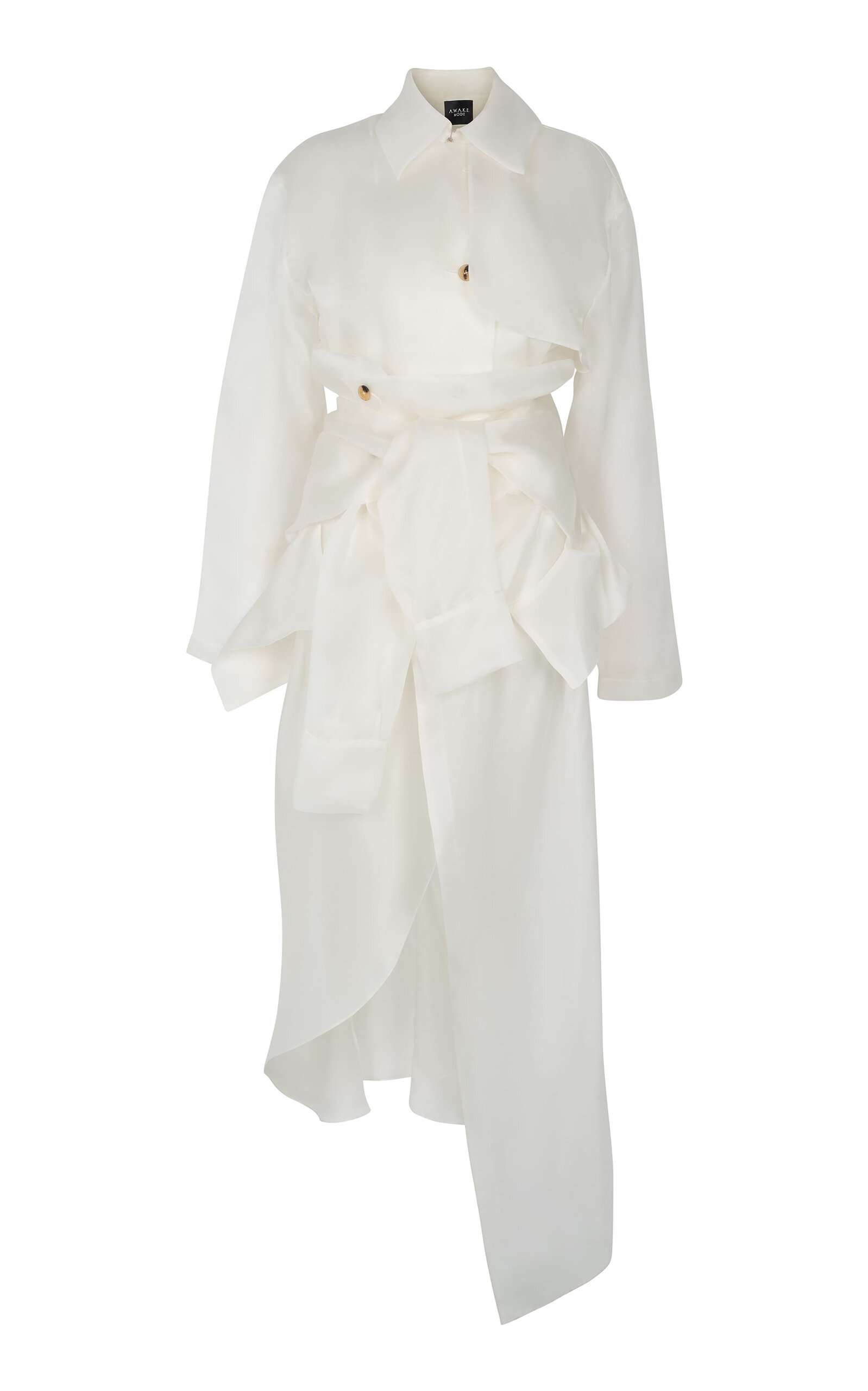A.w.a.k.e. Mode Sheer Silk Trench Coat In White