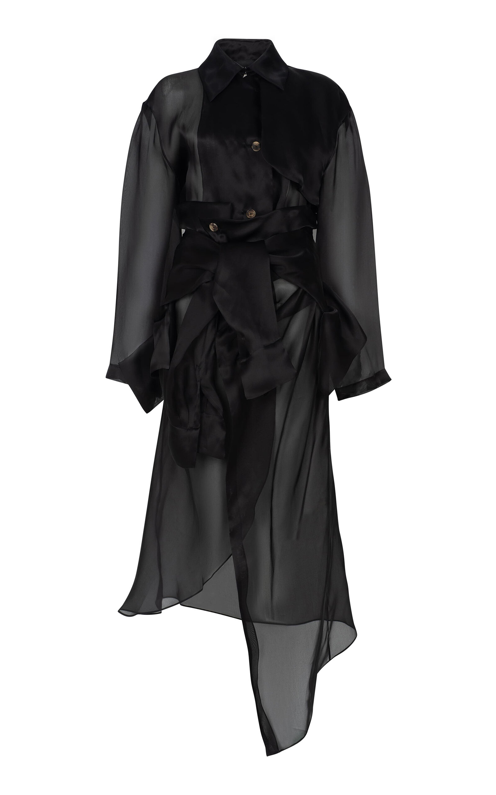 A.w.a.k.e. Mode Sheer Silk Trench Coat In Black