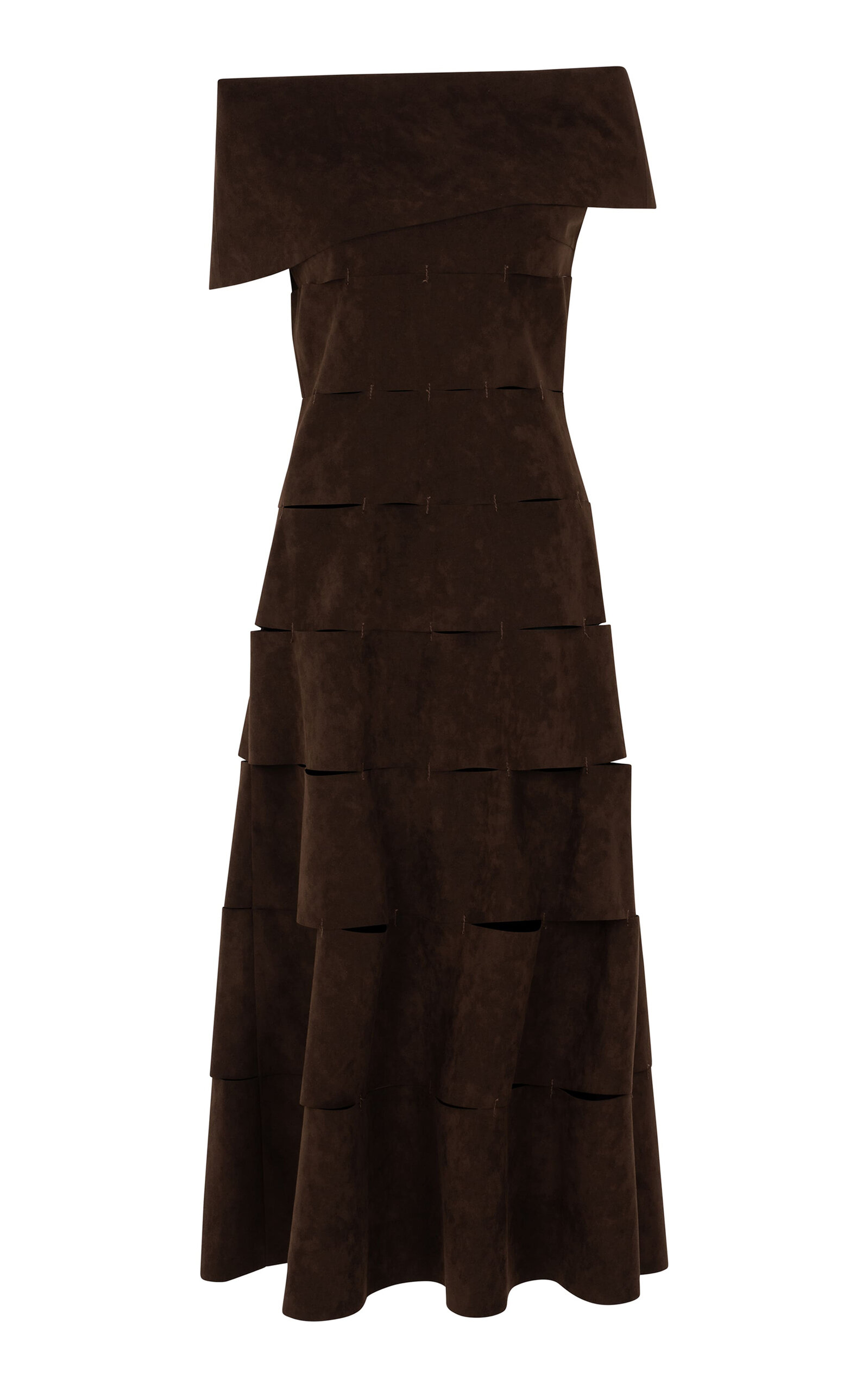 Open Shoulder Faux Suede Midi Dress