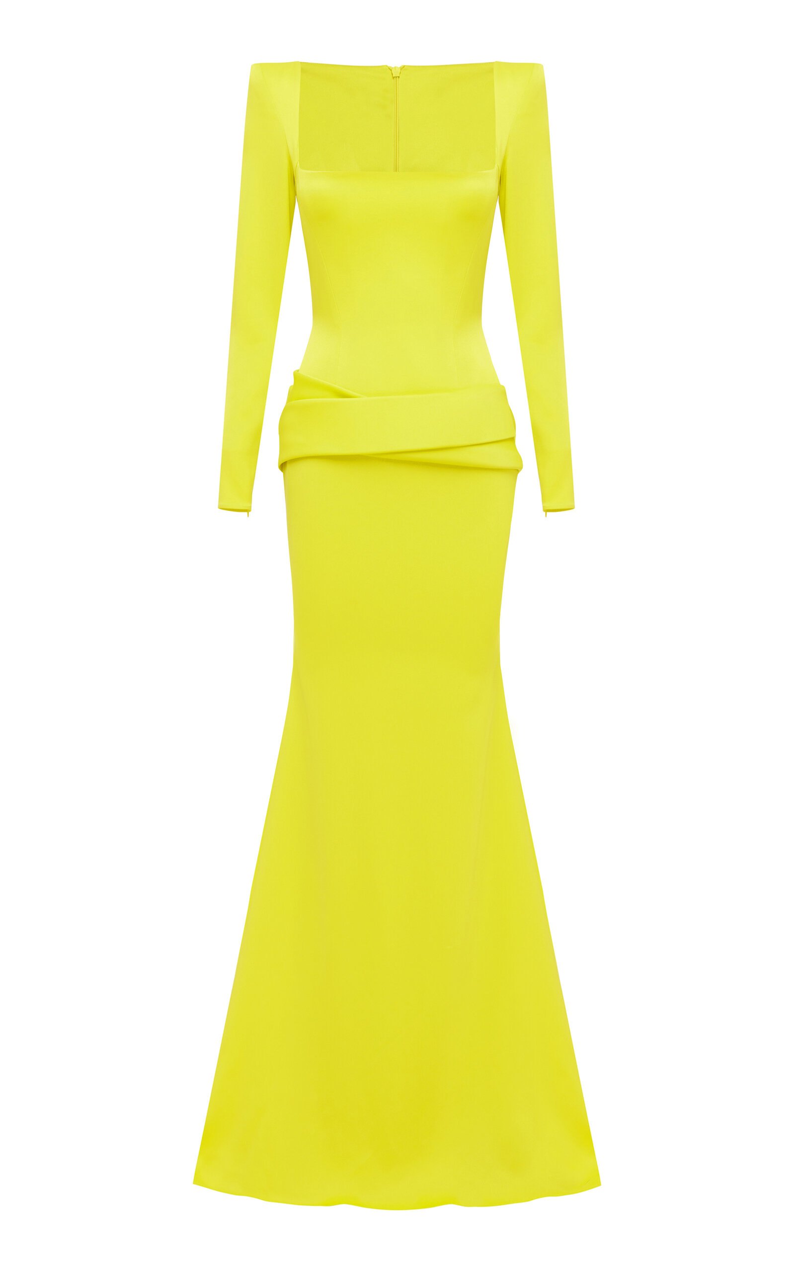 Long-Sleeve Portrait Satin Crepe Gown