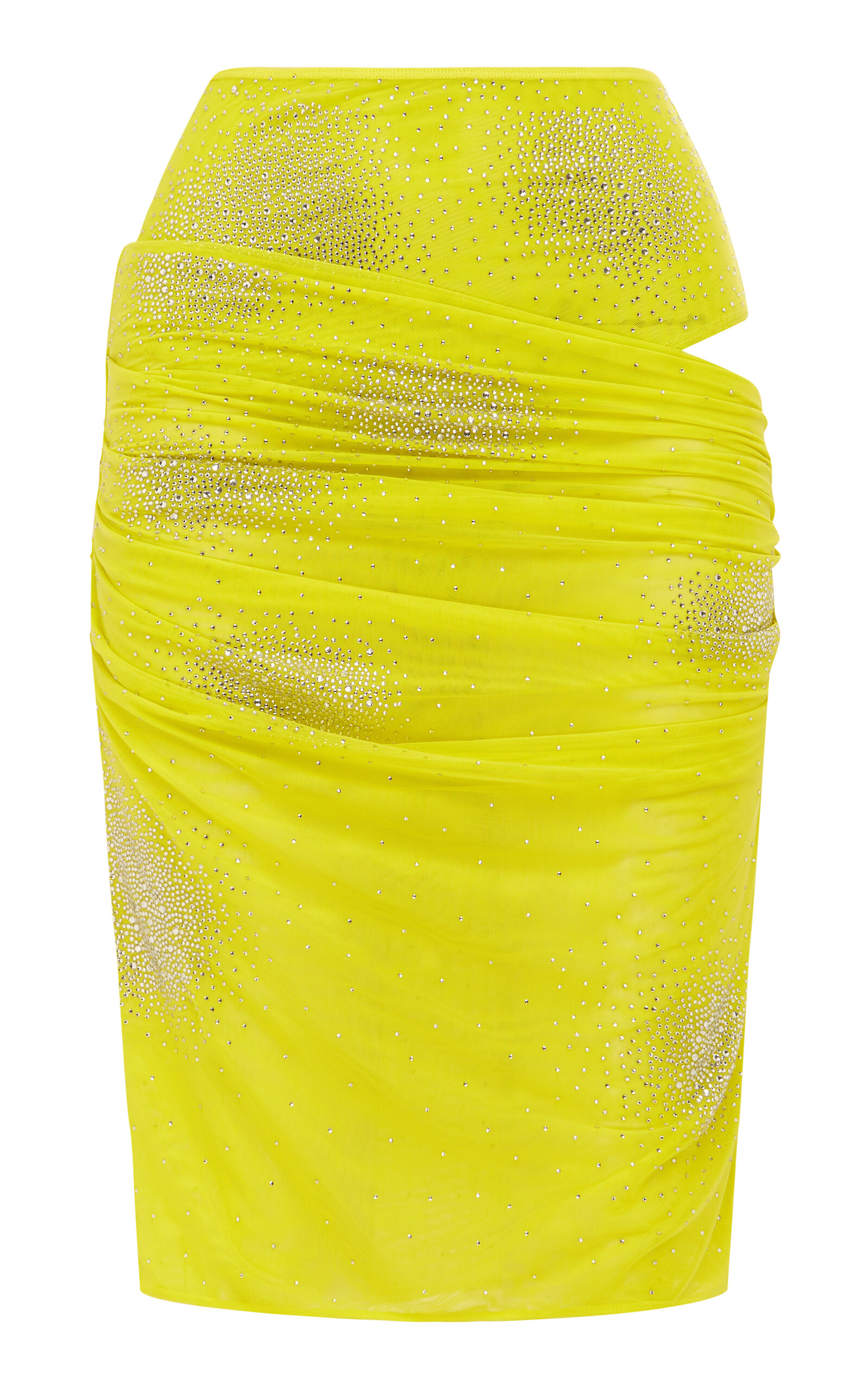 Tucked Crystal Mesh Midi Skirt