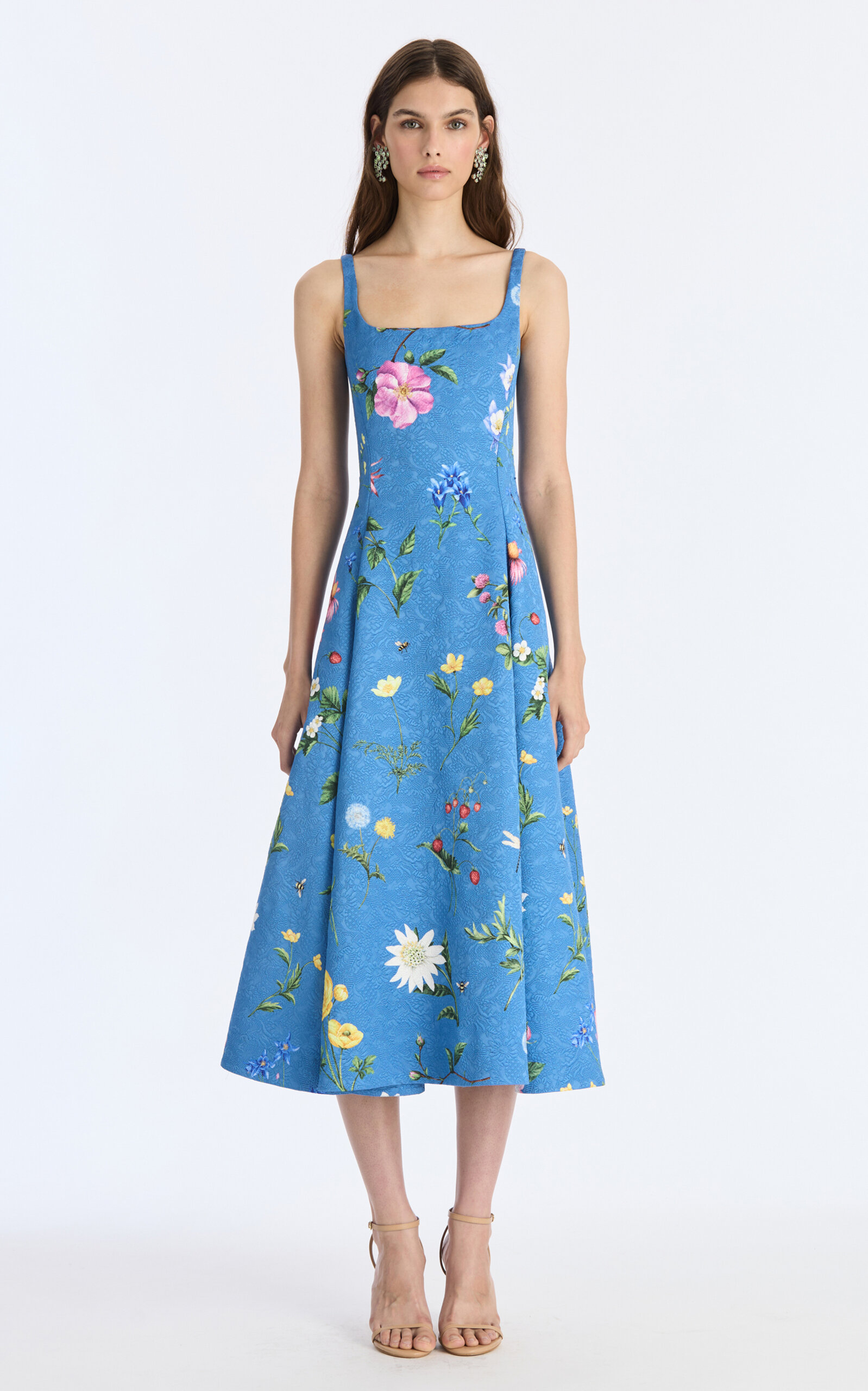 Oscar de la Renta Sleeveless Alpine Meadow Allover Cloque Day Dress - Moda Operandi