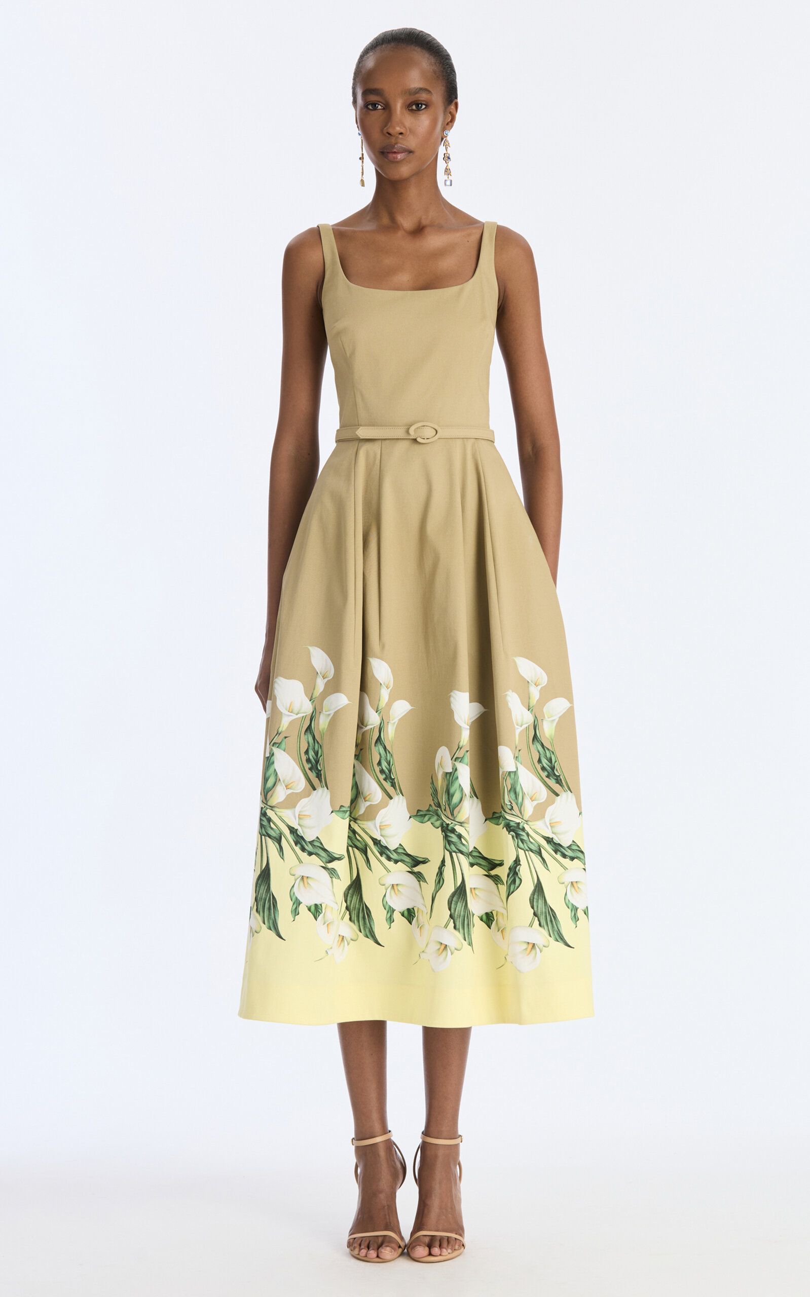 Oscar de la Renta Sleeveless Calla Lily Border Cotton Day Dress - Moda Operandi