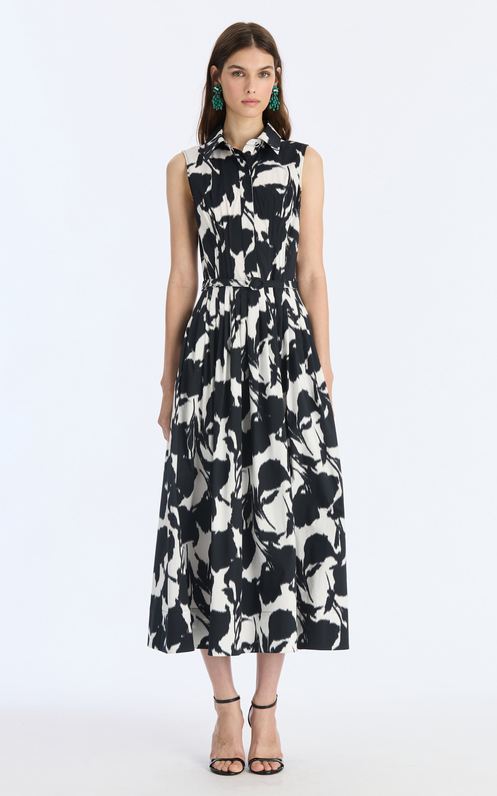 Oscar de la Renta Sleeveless Chine Calla Lily Poplin Day Dress - Moda Operandi