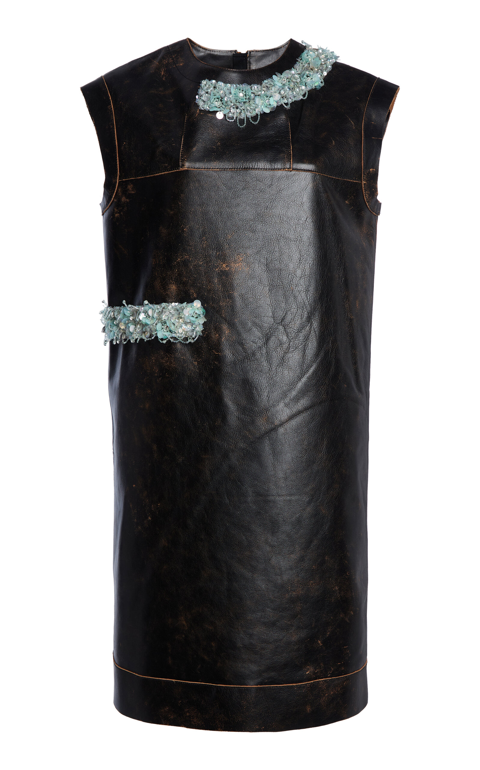 Bead-Embellished Leather Midi Dress