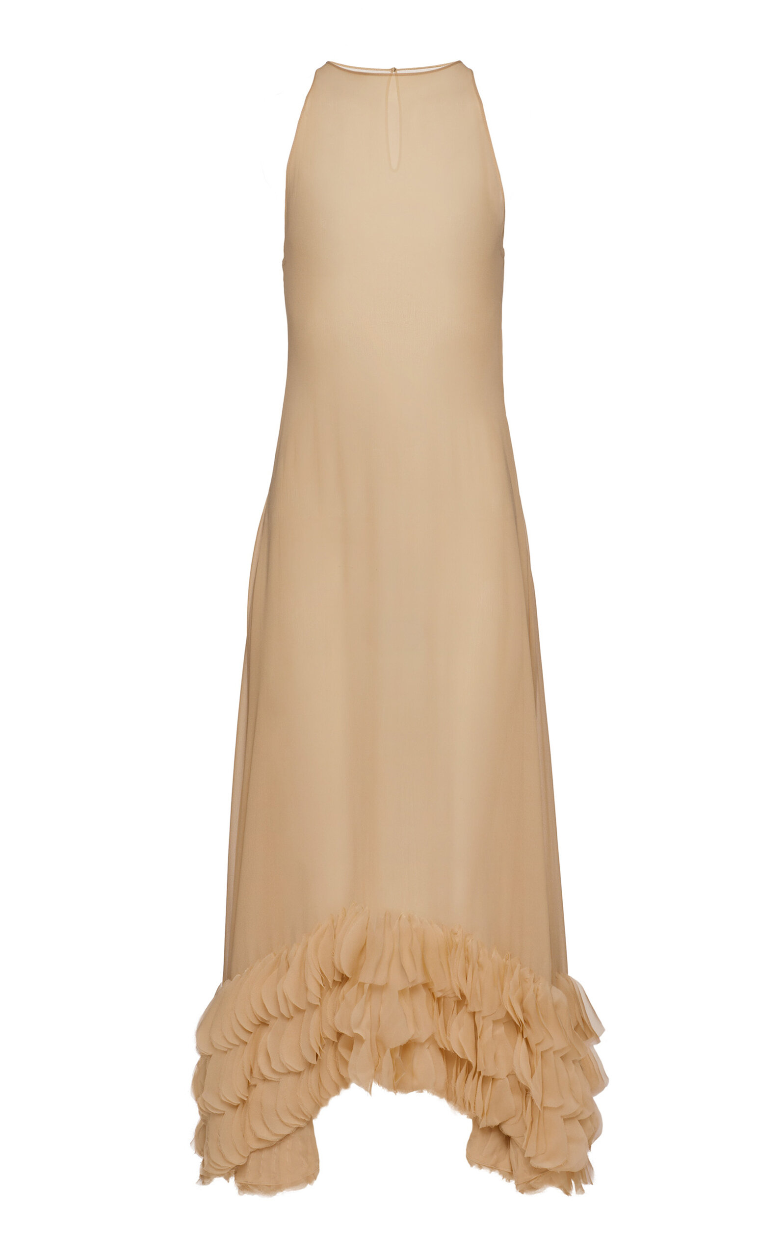 Ruffled-Hem Silk Maxi Dress