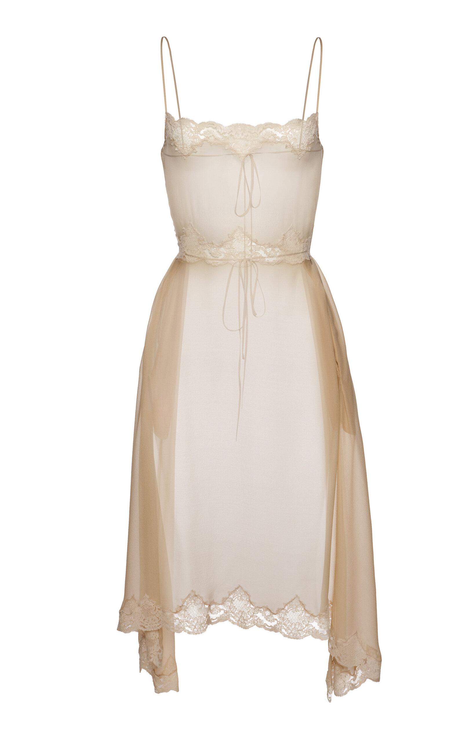 Lace-Trimmed Silk Slip Midi Dress
