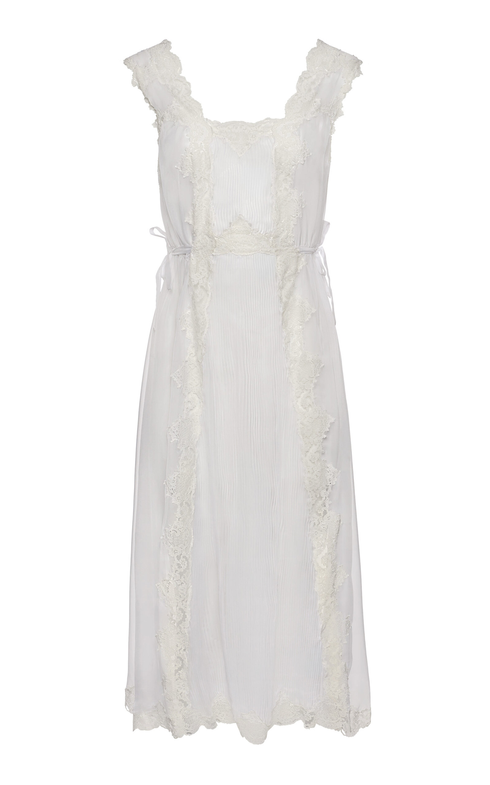 Belted Lace-Trimmed Midi Dress