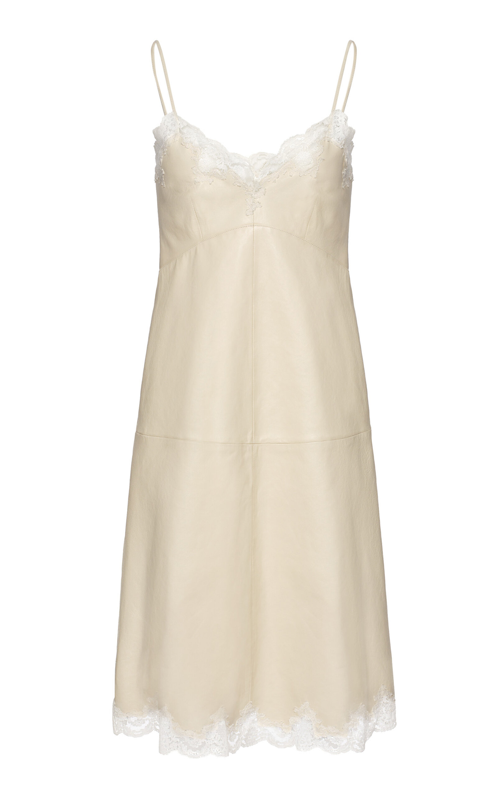 Lace-Trimmed Leather Midi Dress