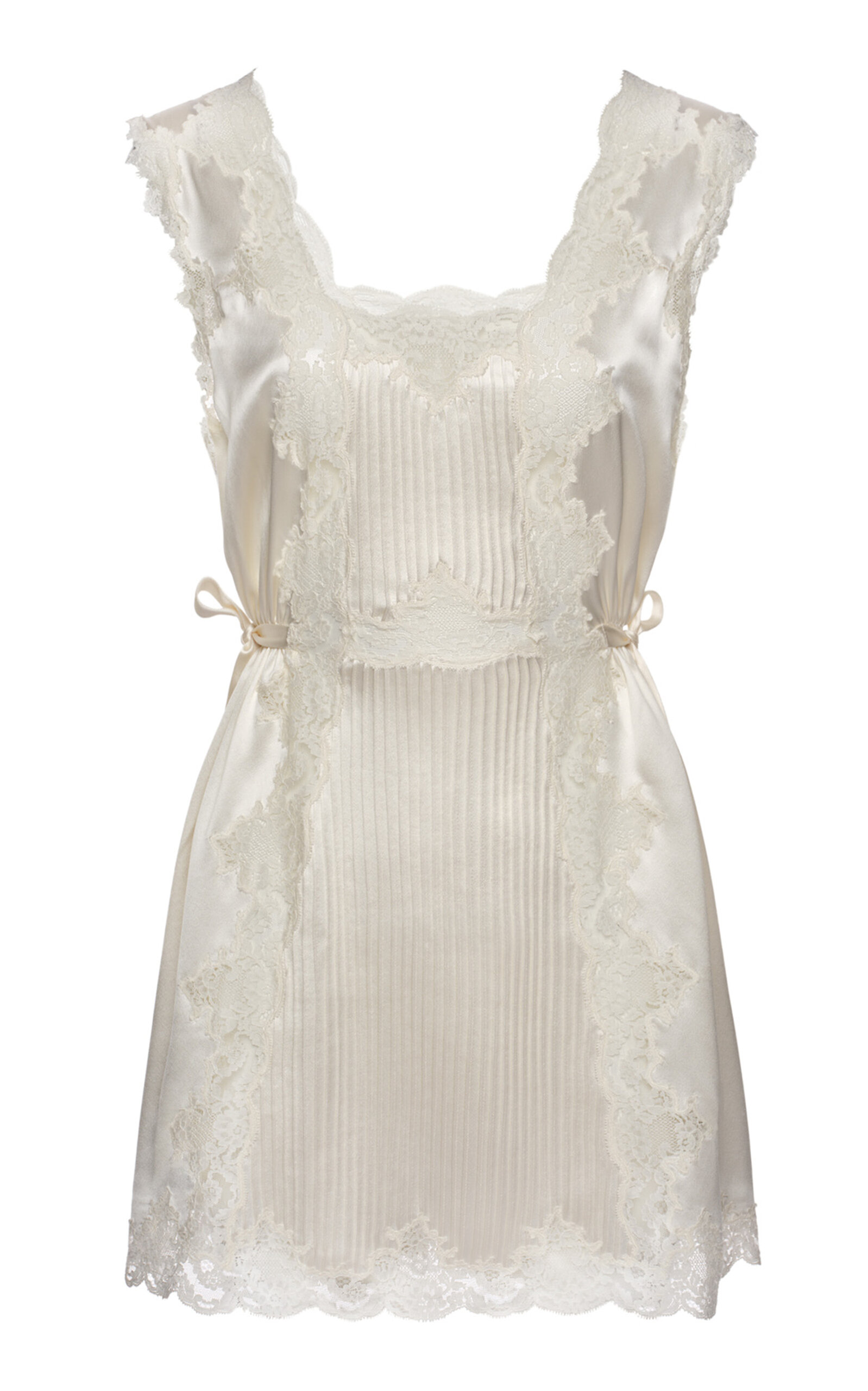 Lace-Trim Silk Mini Dress