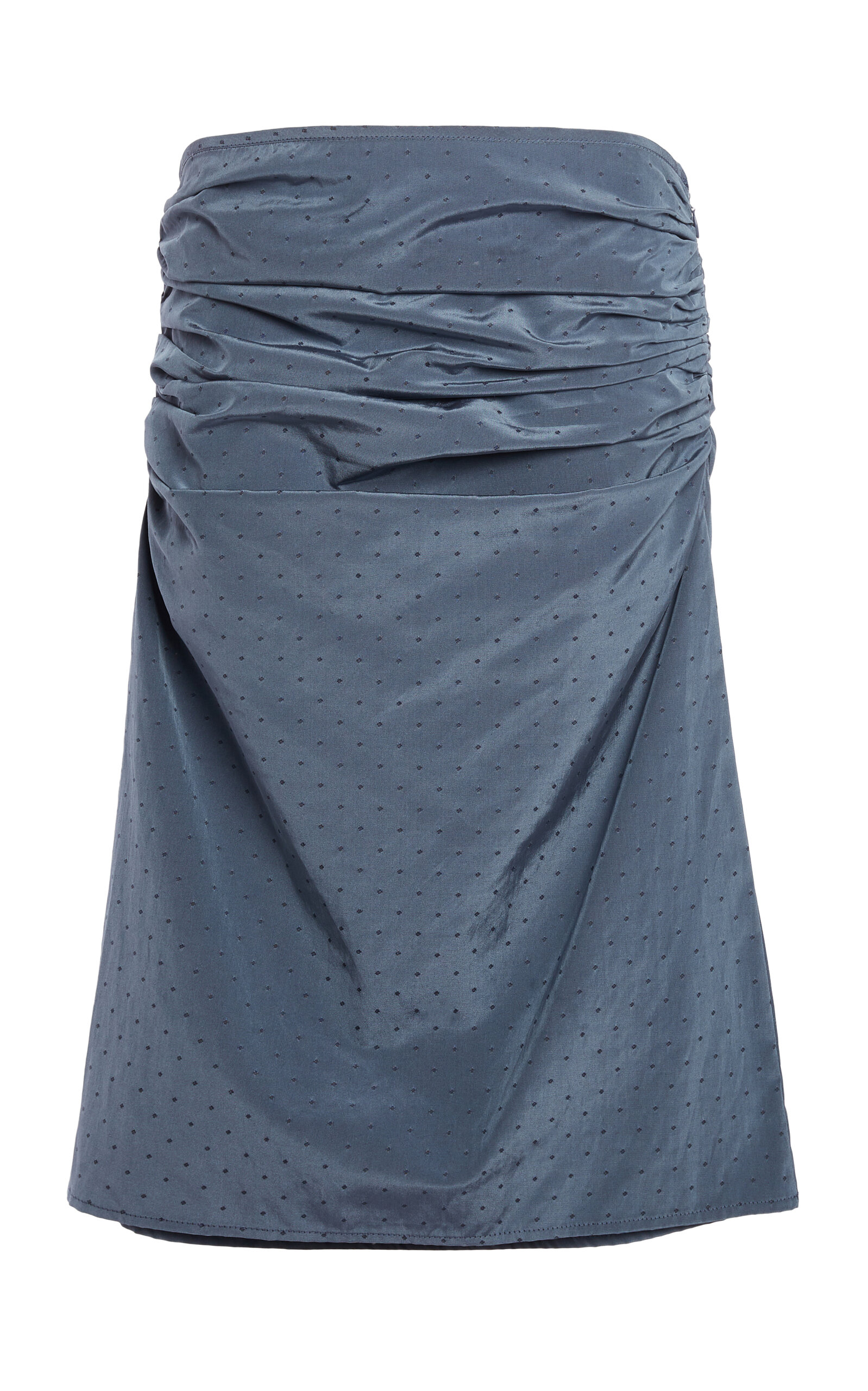 Static Dot Silk-Cotton Ruched Midi Skirt