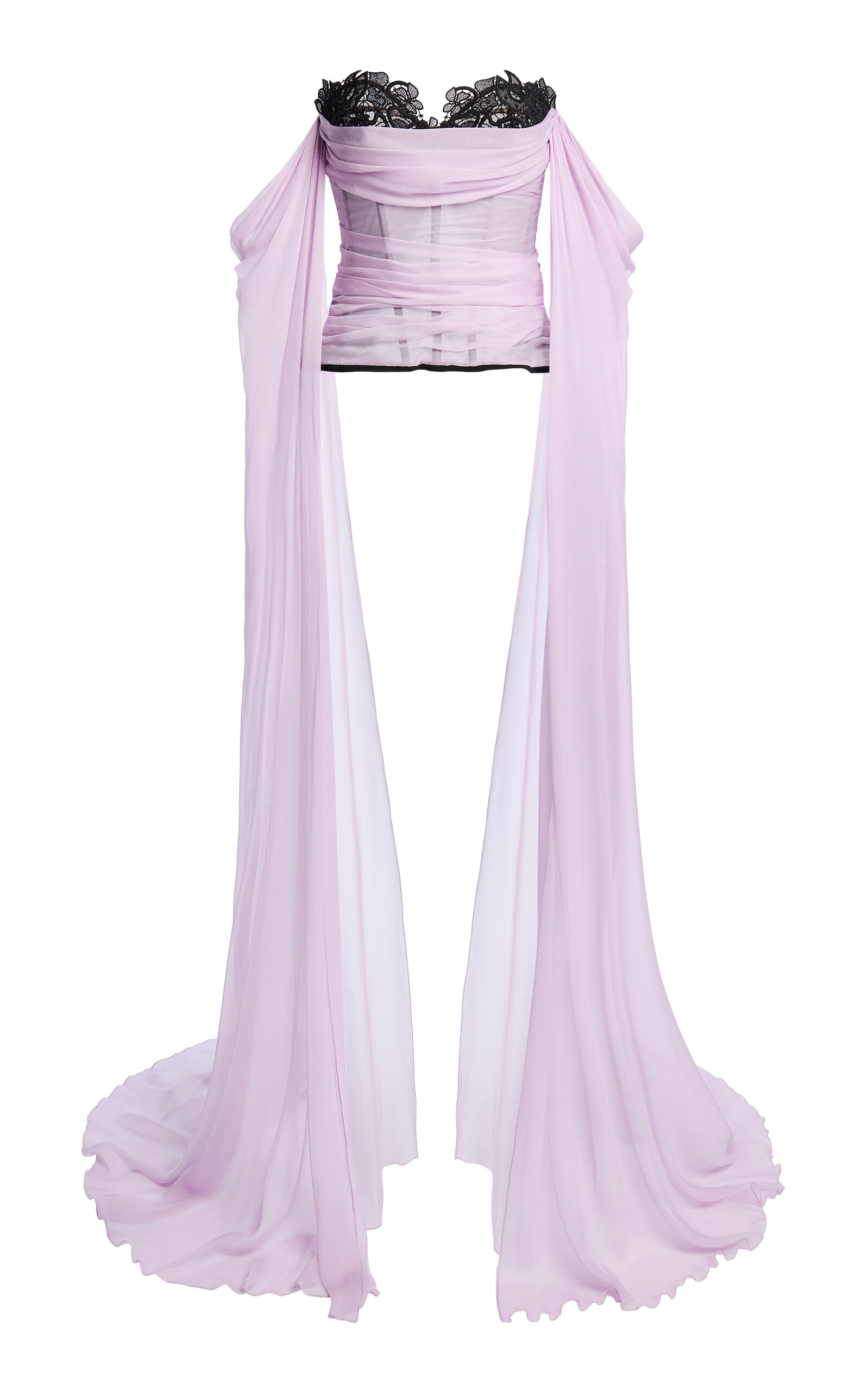 Cape-Sleeve Silk-Chiffon Top