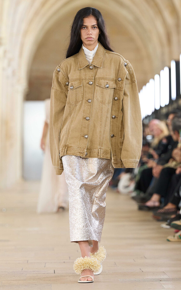 Aje Nyren Oversized Cotton Denim Jacket In Tan