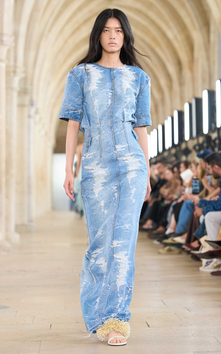 Aje Iris Cotton Jacquard Denim Maxi Dress In Blue