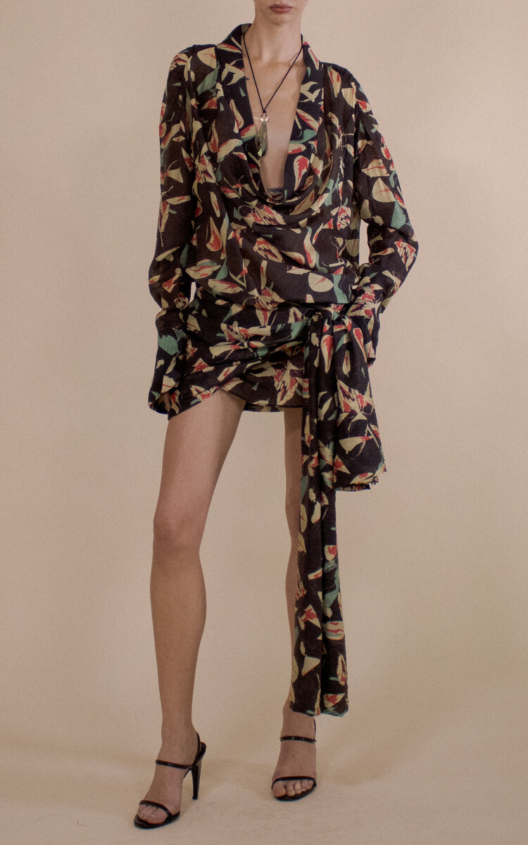 Christopher John Rogers Shattered Tulip Cowl Neck Sarong Mini Dress - Moda Operandi